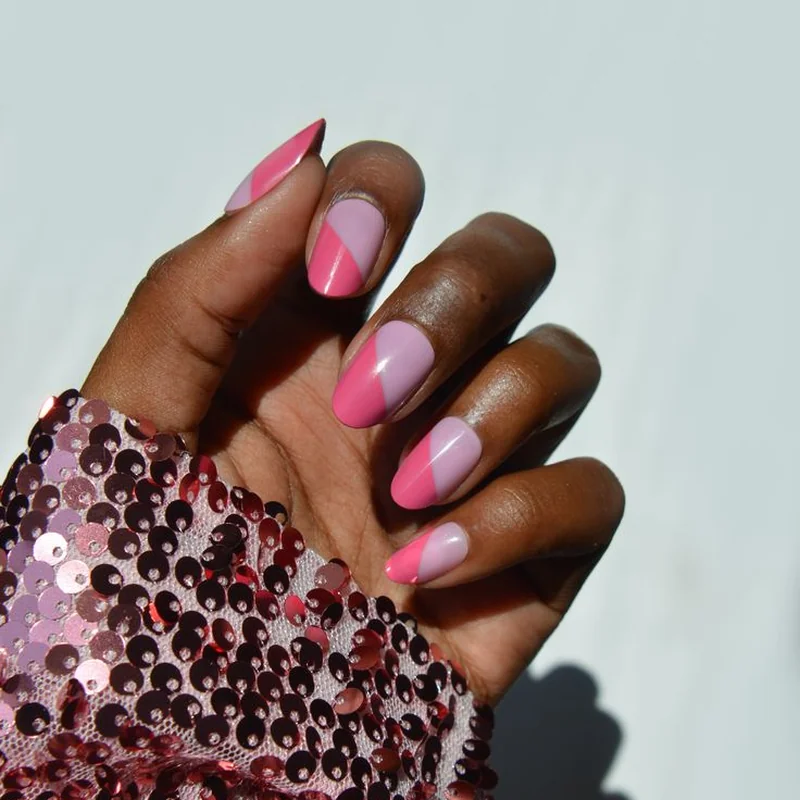 Half and half color block nail design using tape method simple beginner tutorial clean line technique