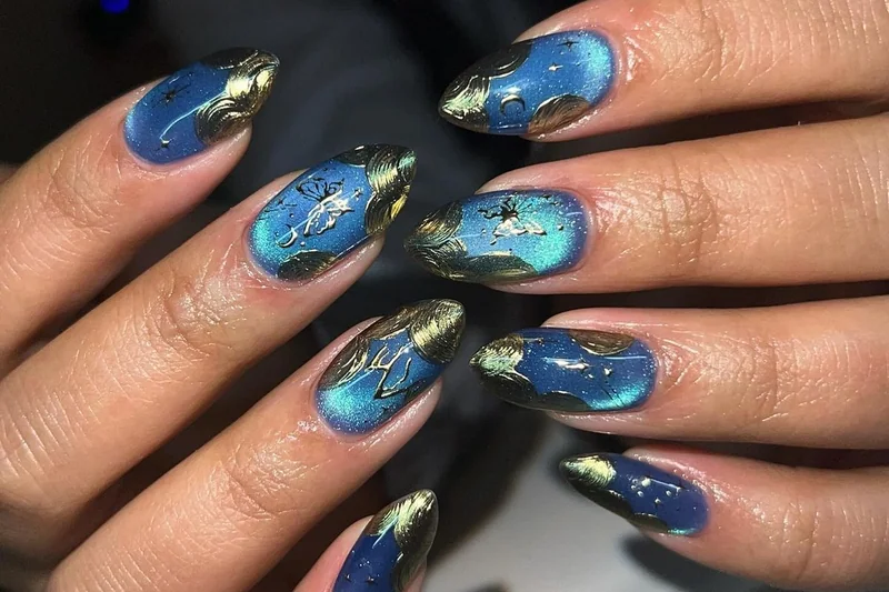 Bowl filled with ice water for quick drying nail polish method showing hands dipping painted nails into cold water