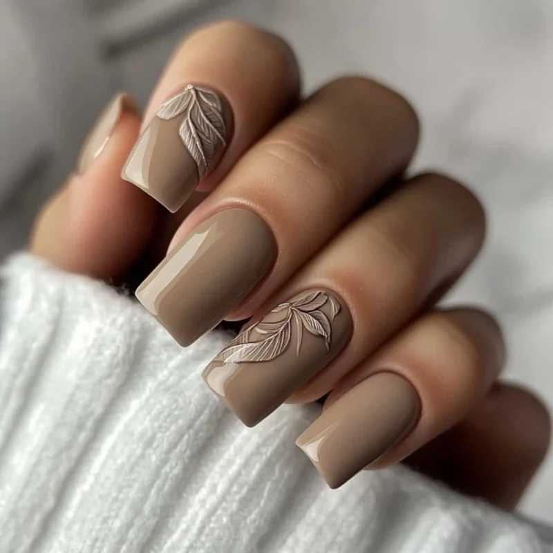 Mocha Mousse 2026 Pantone color simple nail design warm brown trending shade beginner friendly solid color
