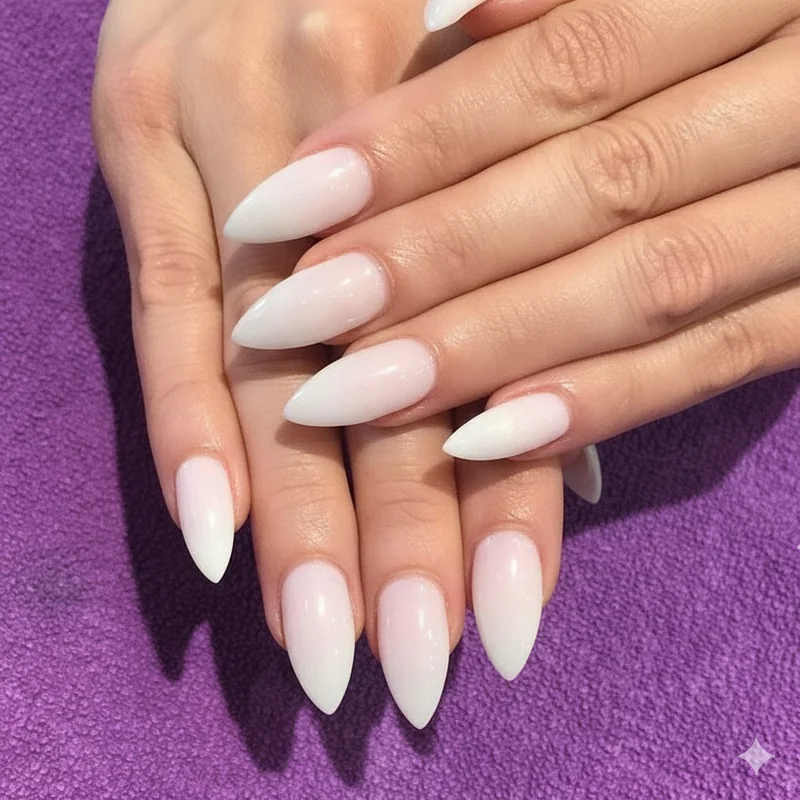 Sheer milky professional nails with translucent finish modern office work appropriate subtle manicure style