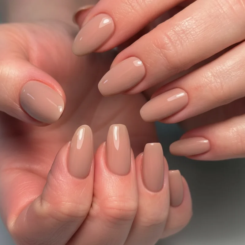 Professional woman reviewing business documents with short squoval nails practical office work manicure corporate