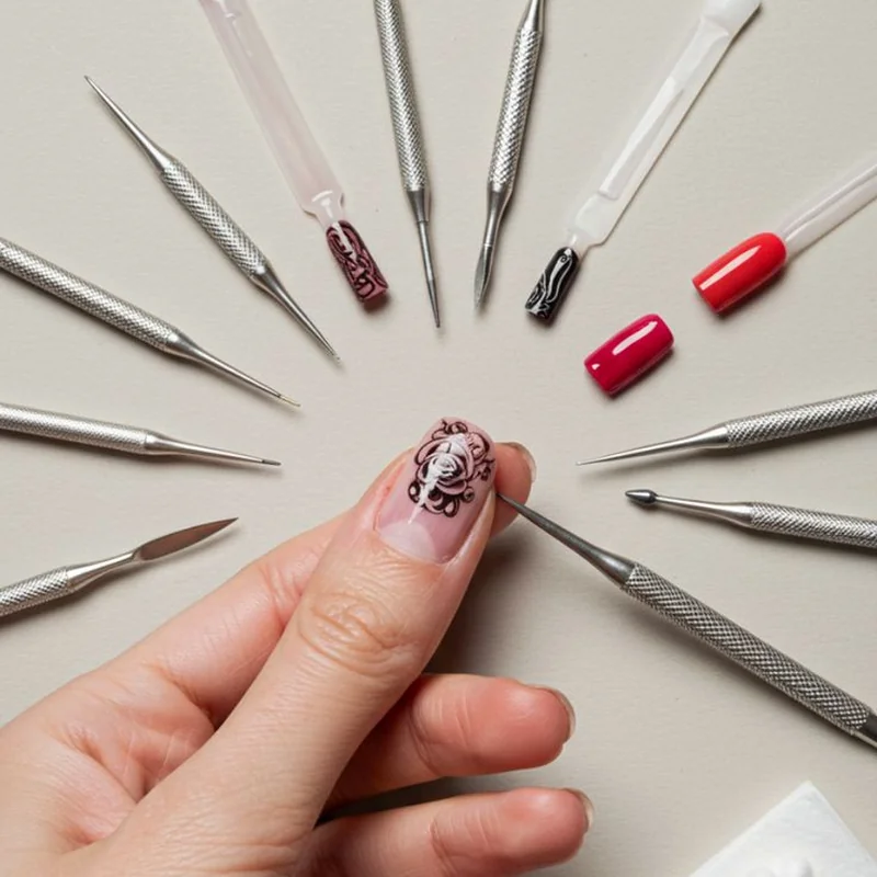 Professional nail maintenance routine at office desk showing cuticle care and manicure touch up workplace setting