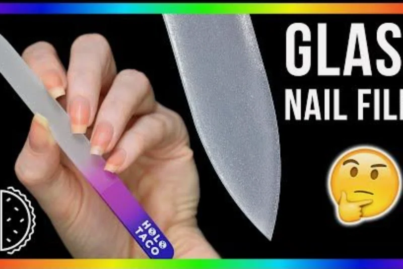 Correct nail filing direction using glass file at 45 degree angle to prevent damage and splitting from improper filing method