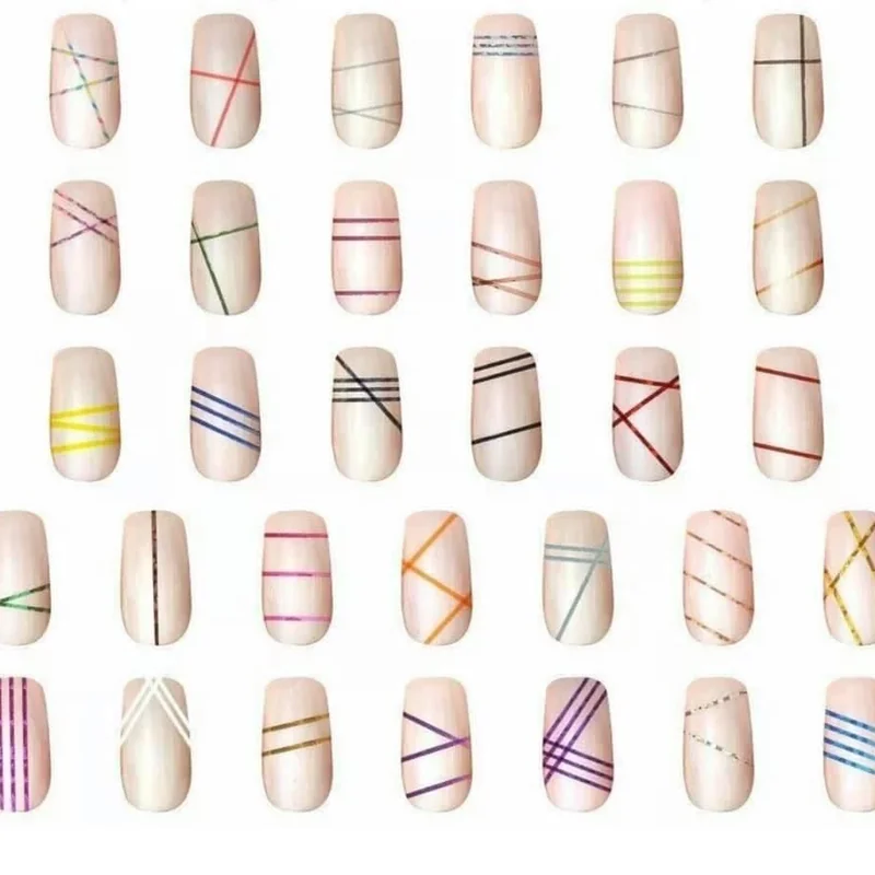 Tape method creating geometric nail art with clean lines and patterns showing precision technique
