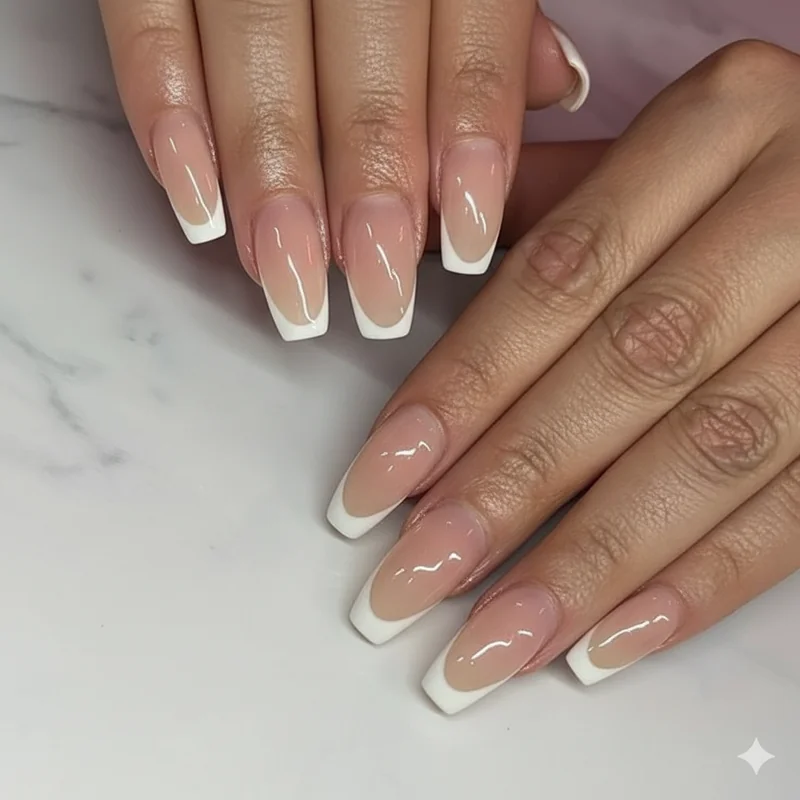 French tip nail maintenance showing free edge sealing technique and cuticle oil application for extending professional manicure longevity through full work week