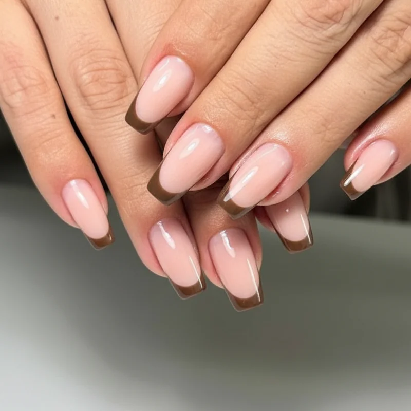 French tip nail spectrum showing micro white skinny French classic French and coloured tips in navy mocha and taupe for 2026 office women