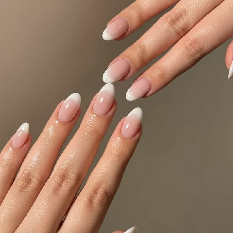 Reverse French baby boomer ombre and invisible French nail styles on short professional length showing which variations are safe for office and conservative workplaces