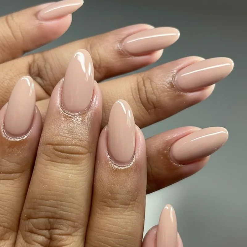 Acrylic vs gel nails keyboard typing short professional length on office worker hands at laptop desk showing comfort