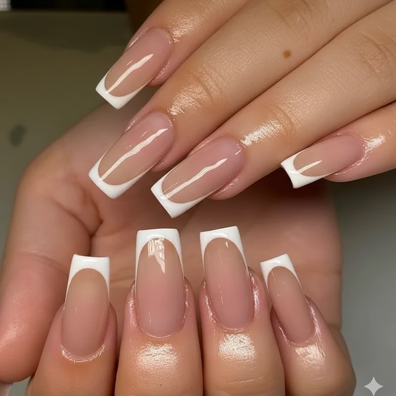 Micro French tip and negative space nail art showing subtle office-appropriate designs for conservative professional settings
