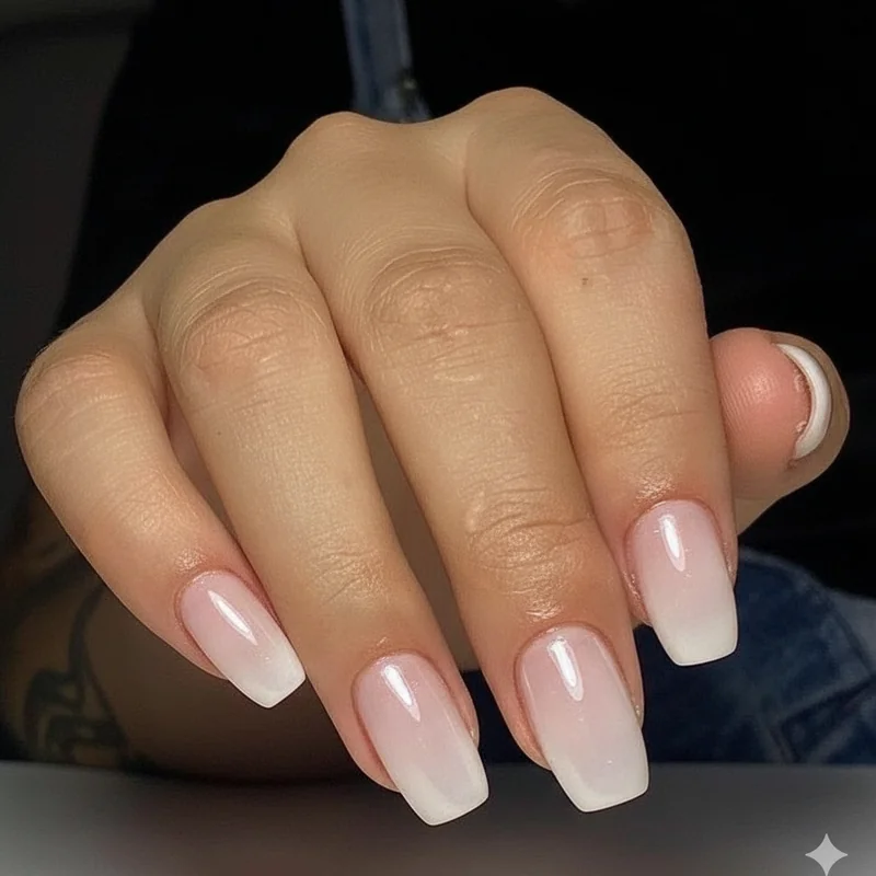 Milky soap nails and soft chrome glass finish showing 2026 professional nail trends suitable for office corporate environments