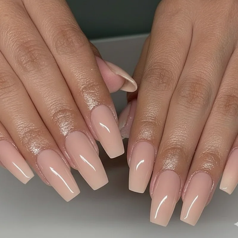 Coffin and stiletto nail shapes to avoid for work shown against office appropriate professional shapes illustrating why fashion nails undermine professional image