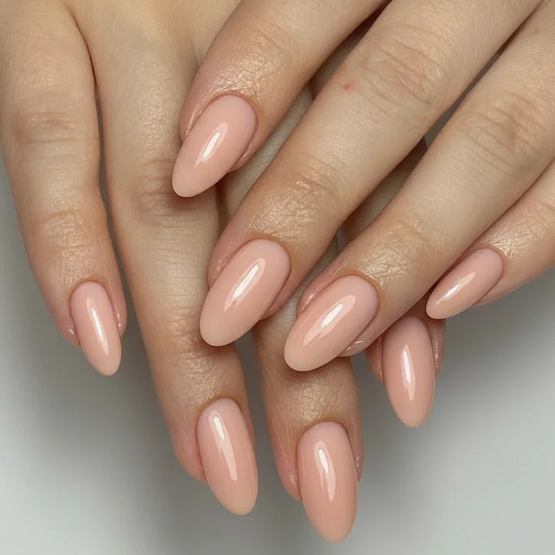 Short almond nails for work showing borderline professional shape comparison between short almond office appropriate and longer almond not recommended for conservative roles