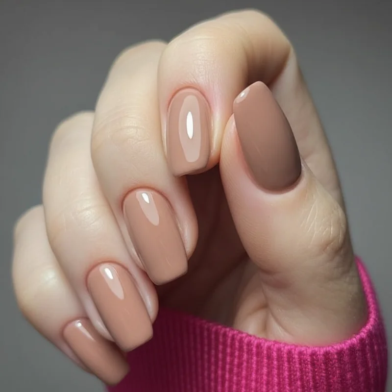 Finance and banking nail polish colours showing conservative office appropriate manicure from neutrals to rich tones that work in professional settings