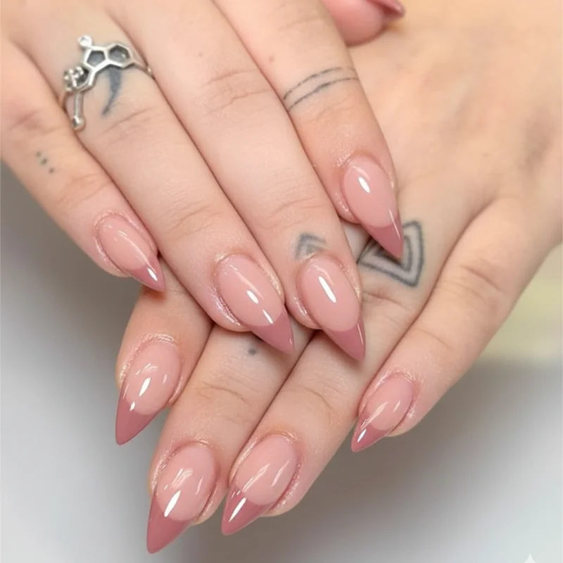 Coloured tip French manicure taupe dusty rose nude showing modern office appropriate professional nail design choices 2026