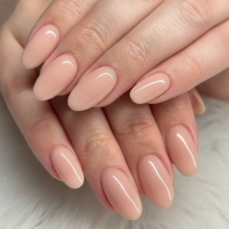 Squoval nails typing on keyboard showing correct finger pad contact technique for professional nail length with no audible click interference