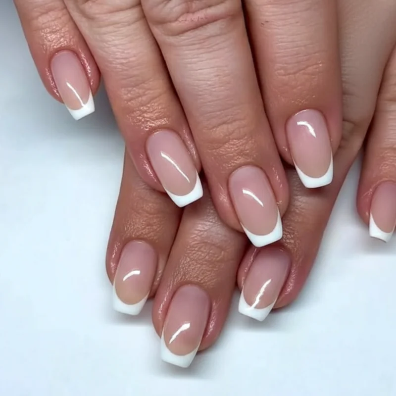 Corporate office short nail inspiration showing milky glazed micro French and muted mauve designs for professional women in 2026