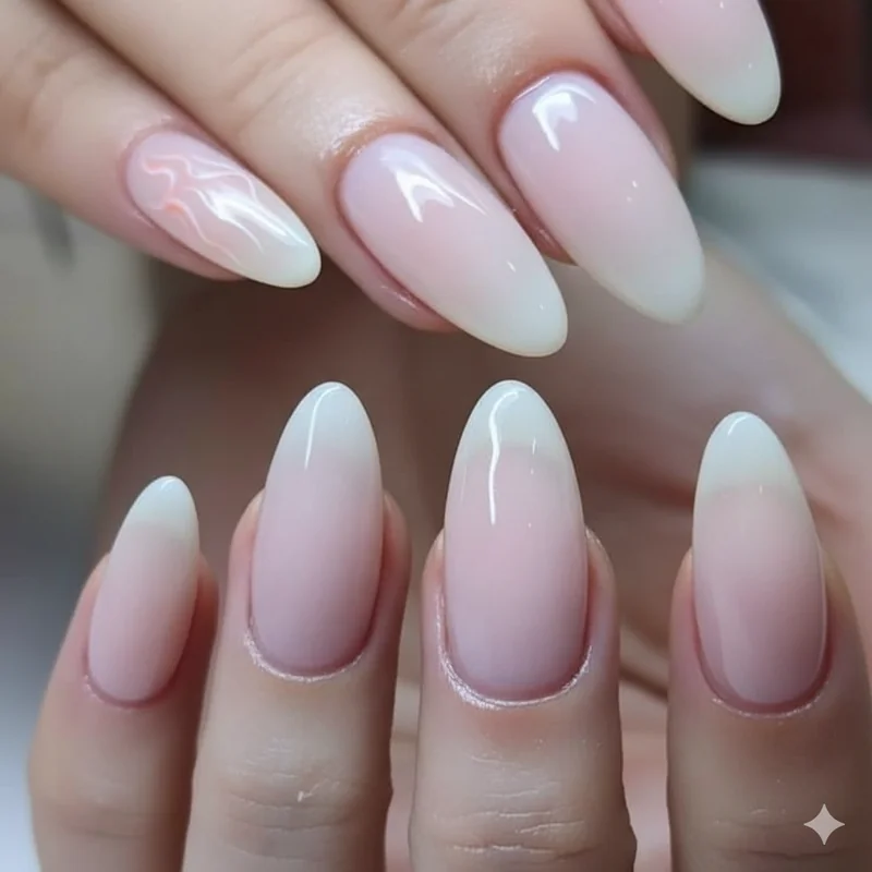 Milky glazed and soap nail finishes on short professional nails showing how each finish looks expensive and workplace appropriate in 2026