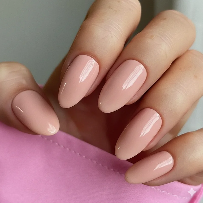 Short nails on different hand shapes showing how oval and squoval shapes flatter wide and narrow nail beds for professional office looks