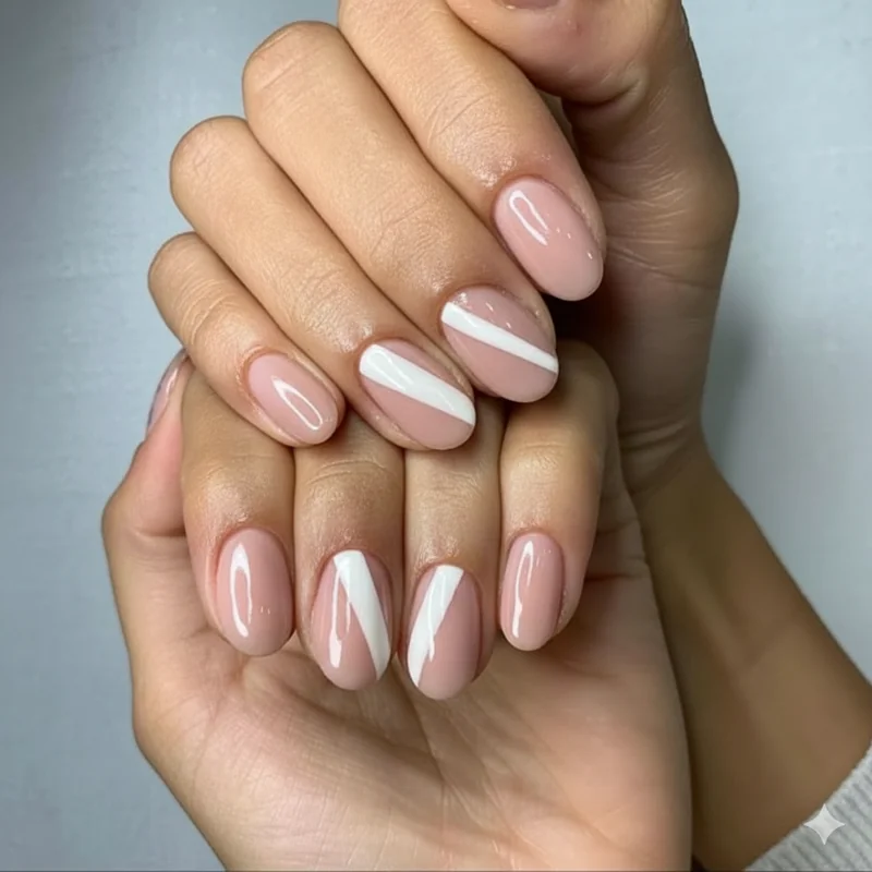 Nail tape negative space technique showing correct tacky stage removal for clean geometric edge in professional DIY nail art application