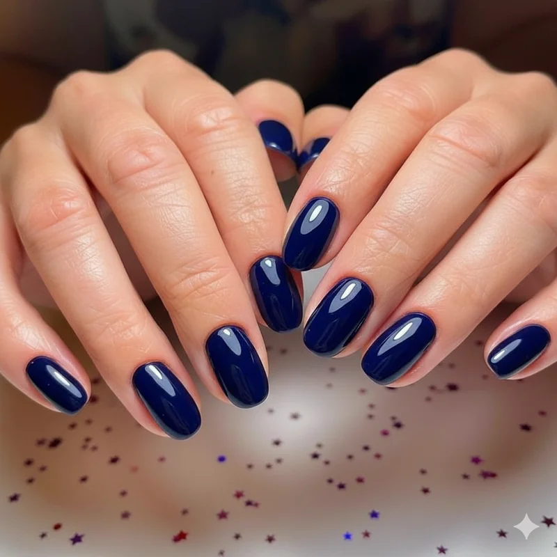 Navy deep plum and dark berry nail polish swatches in creme finish shown as professional dark colour options for office appropriate manicures in business casual settings