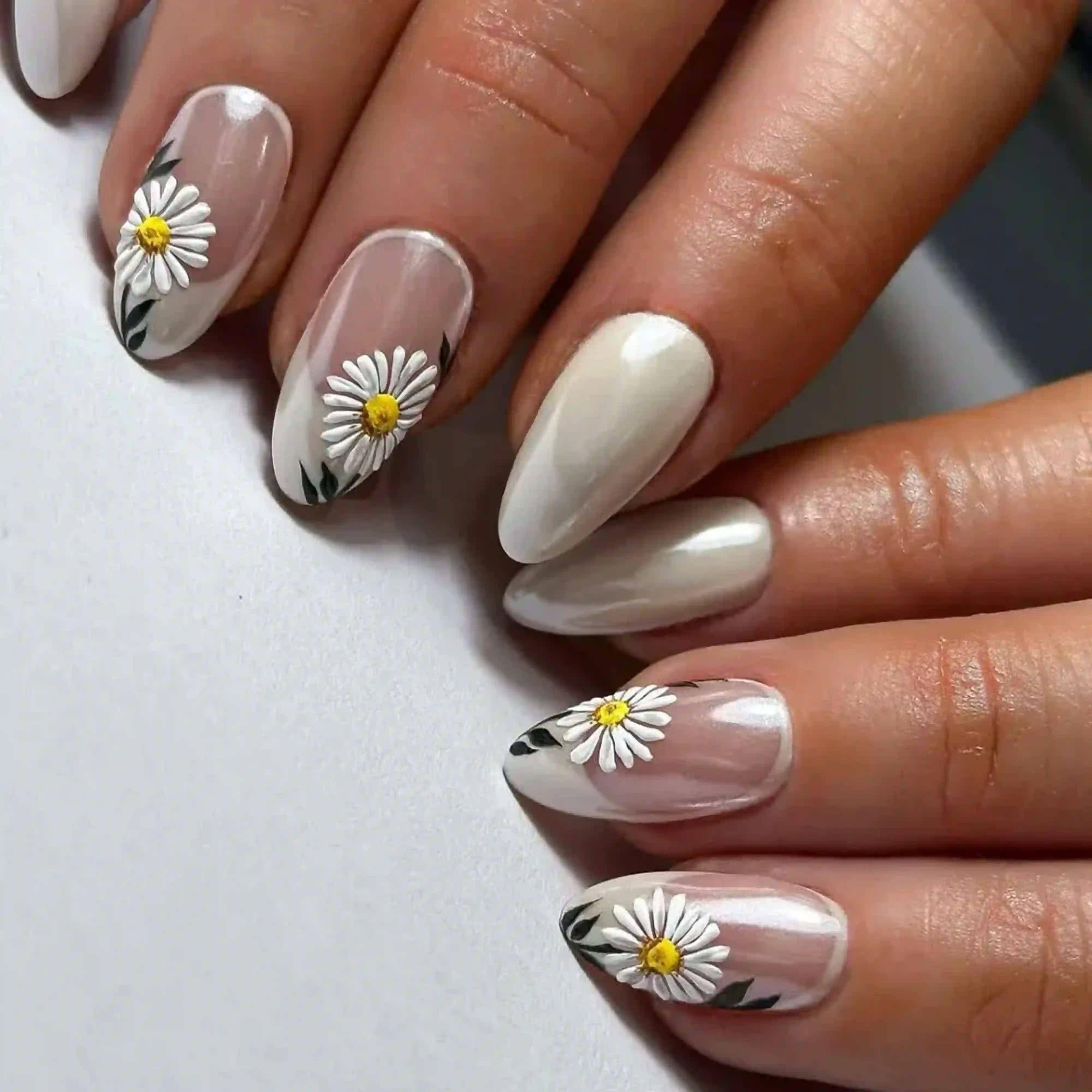 Marble almond nails white grey veins creating artistic sophisticated elegant manicure for luxury style