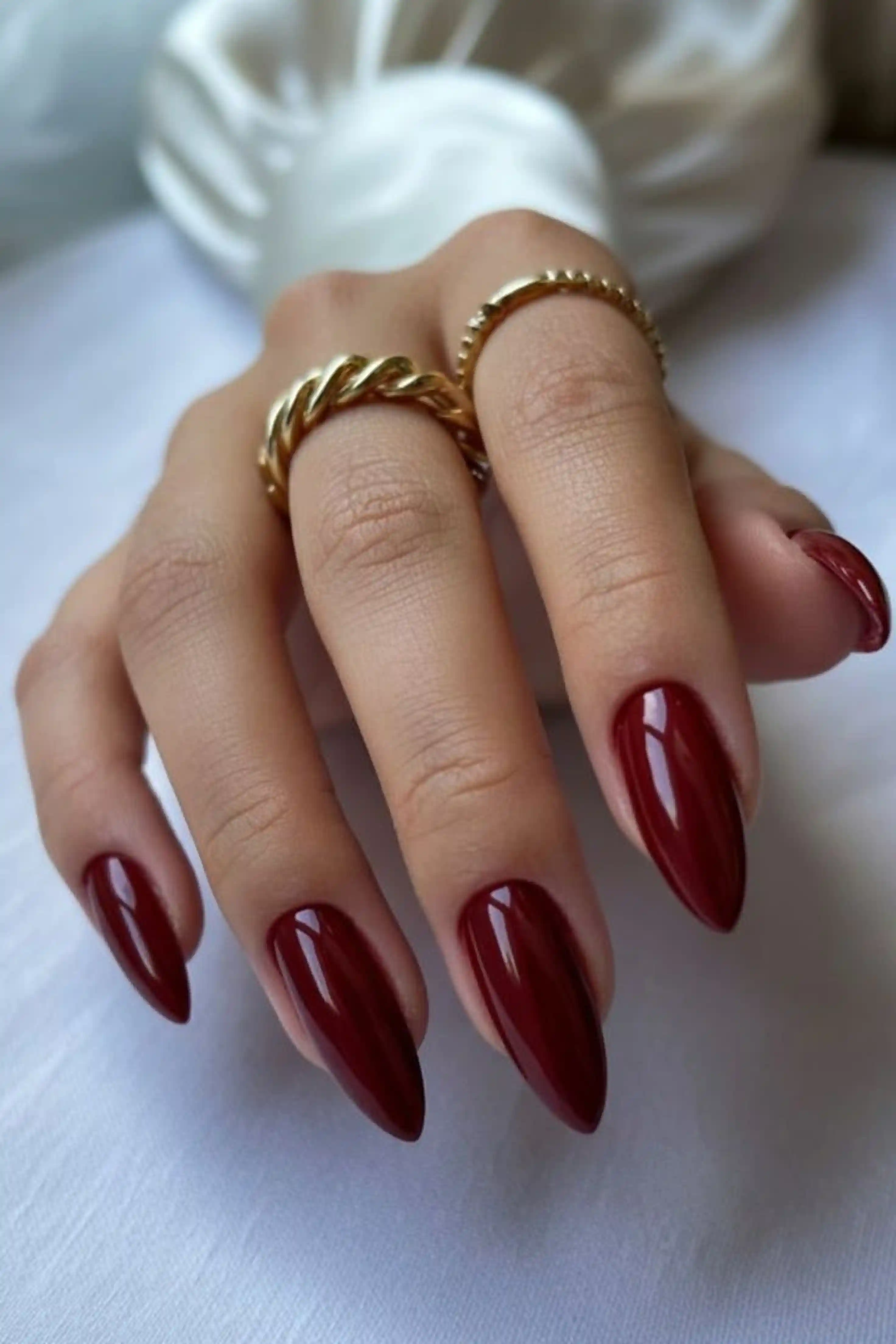 Red almond classic bold nails vibrant timeless creating statement glamorous manicure for confident look