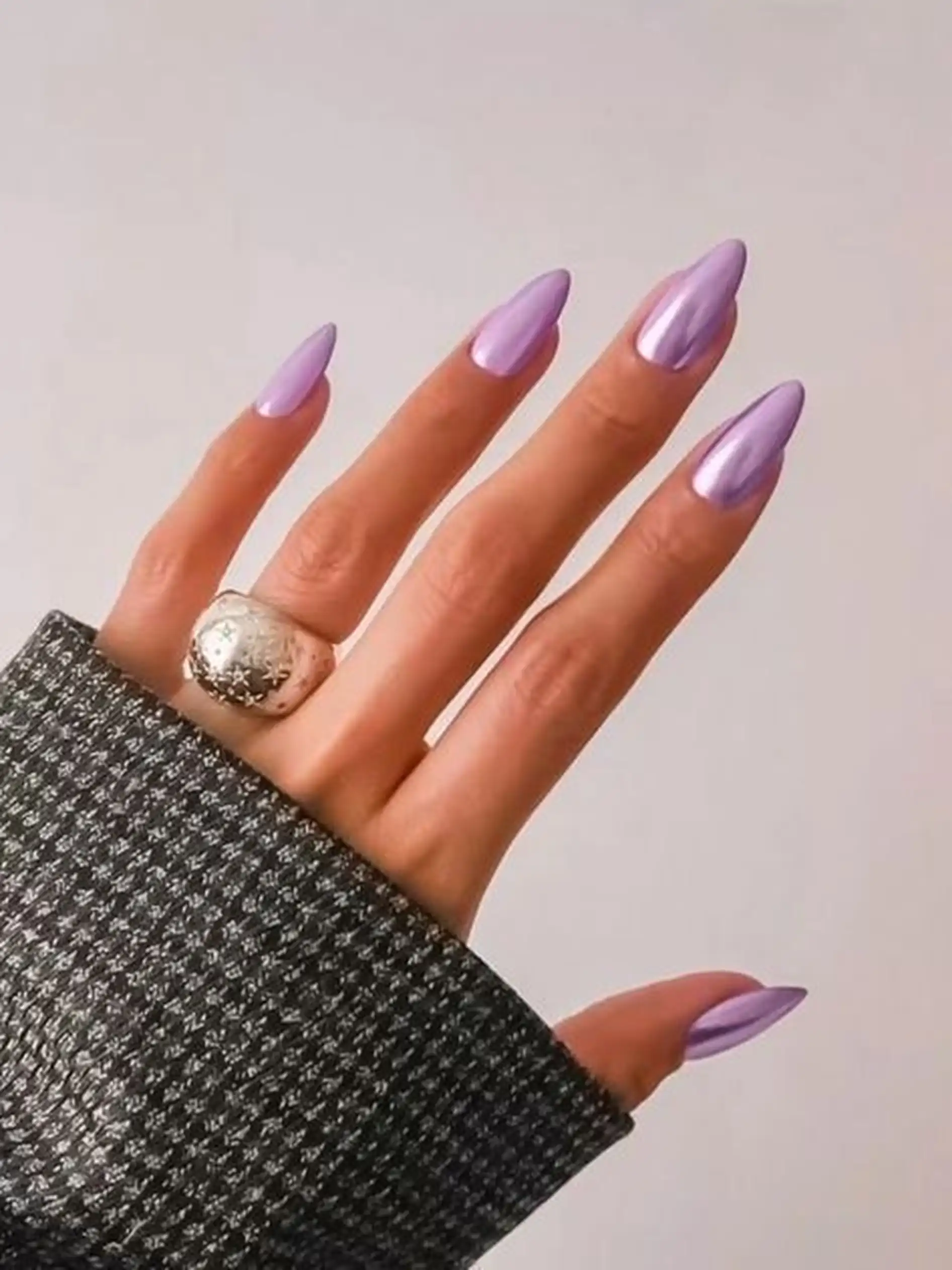 Violet almond purple pastel spring nails trendy feminine creating sweet manicure for delicate aesthetic