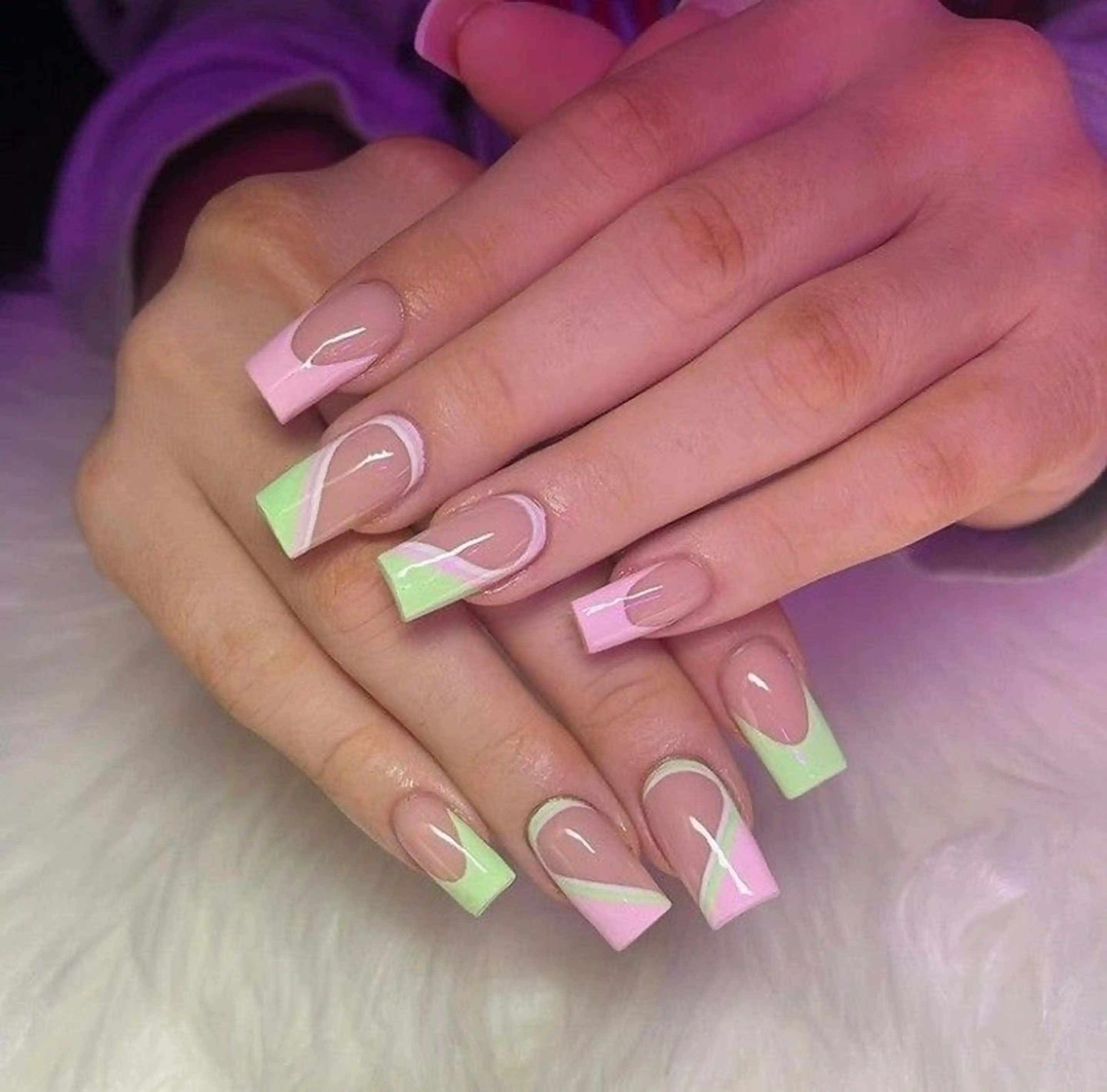 Neon pink coffin vibrant electric bold nails creating party festival trendy manicure for concerts