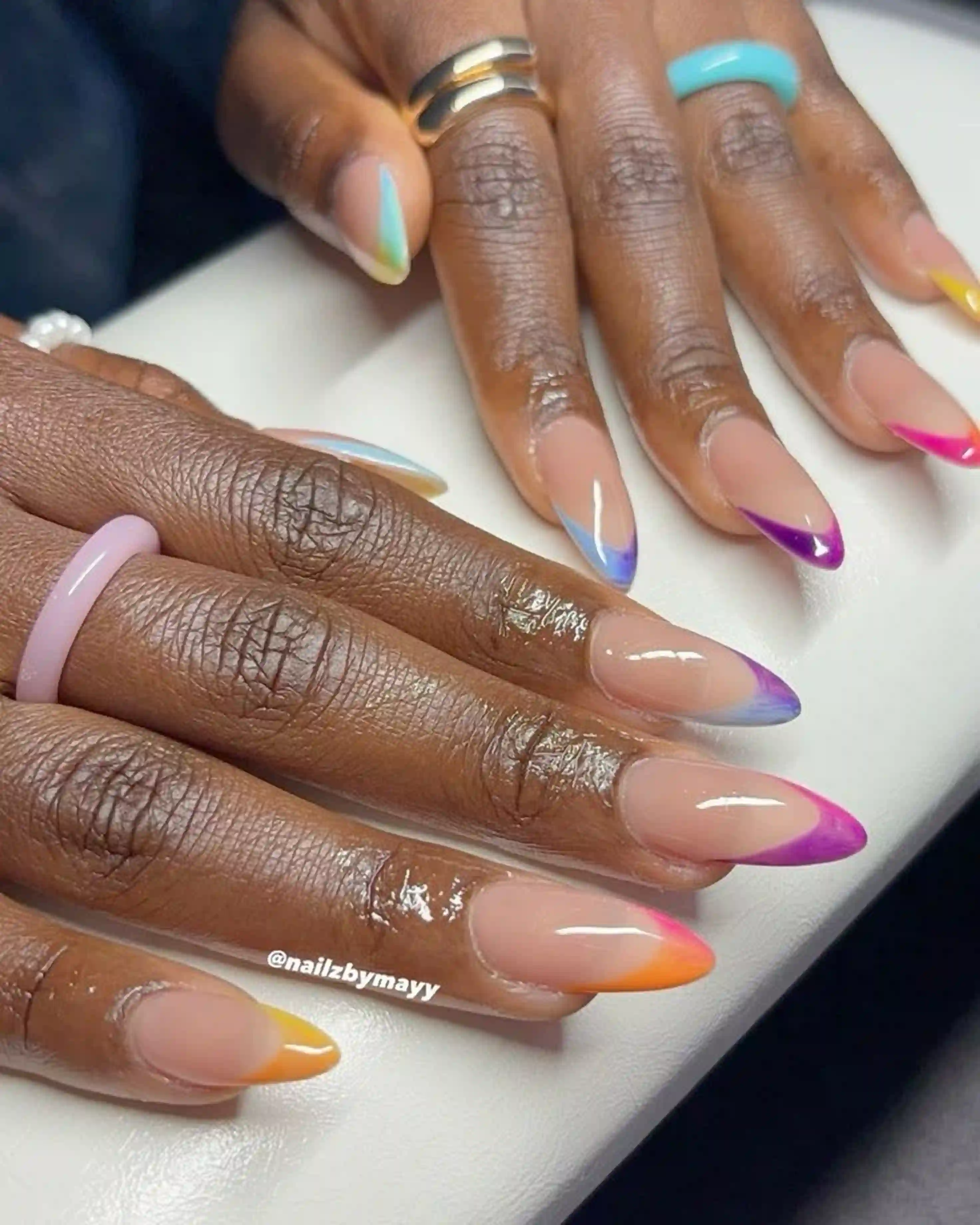 Tie dye french tips colorful playful fun creating trendy whimsical artistic manicure for cheerful