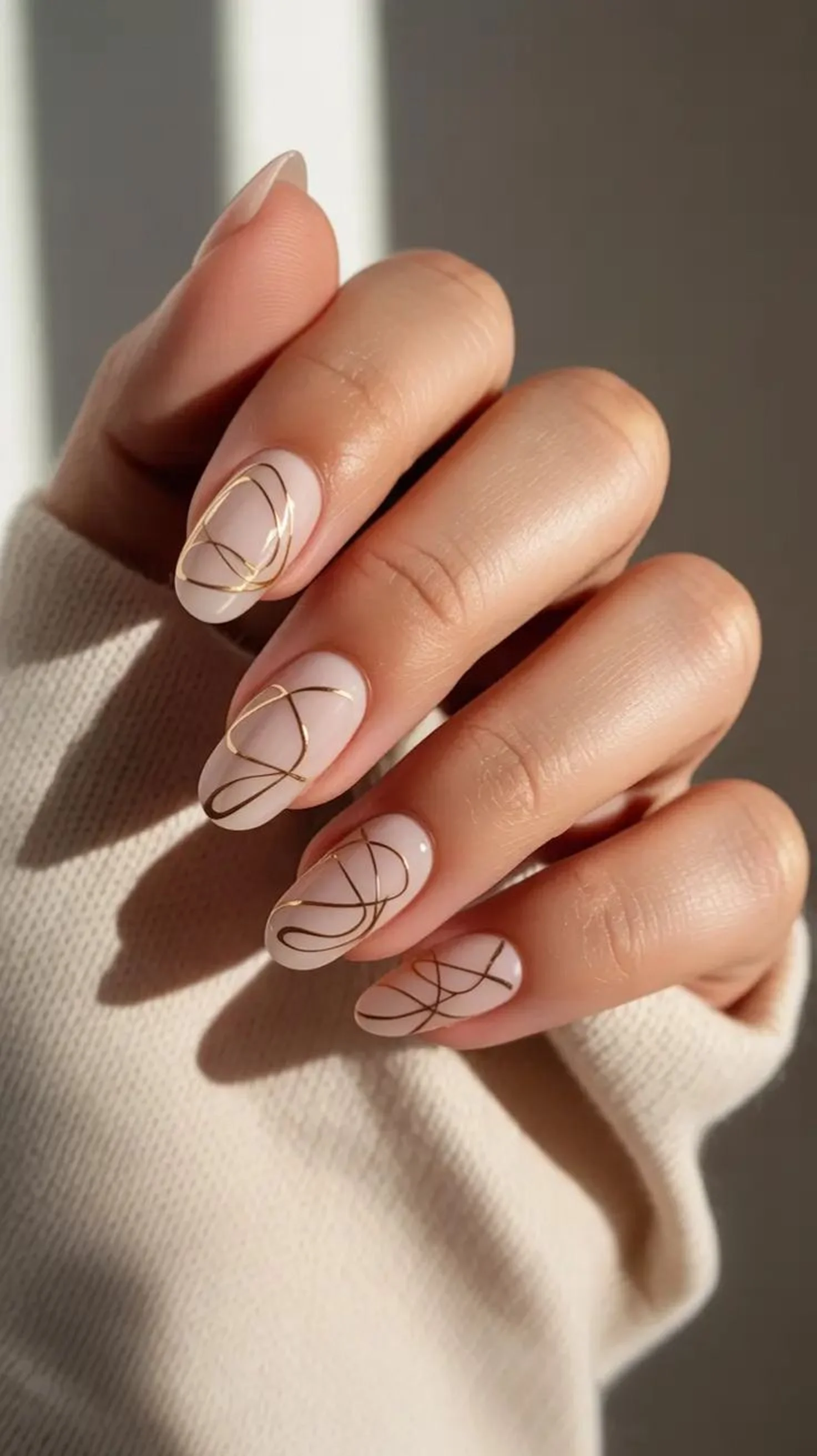 Beige minimal line art nails with simple neutral elegant winter manicure creating sophisticated understated professional style design