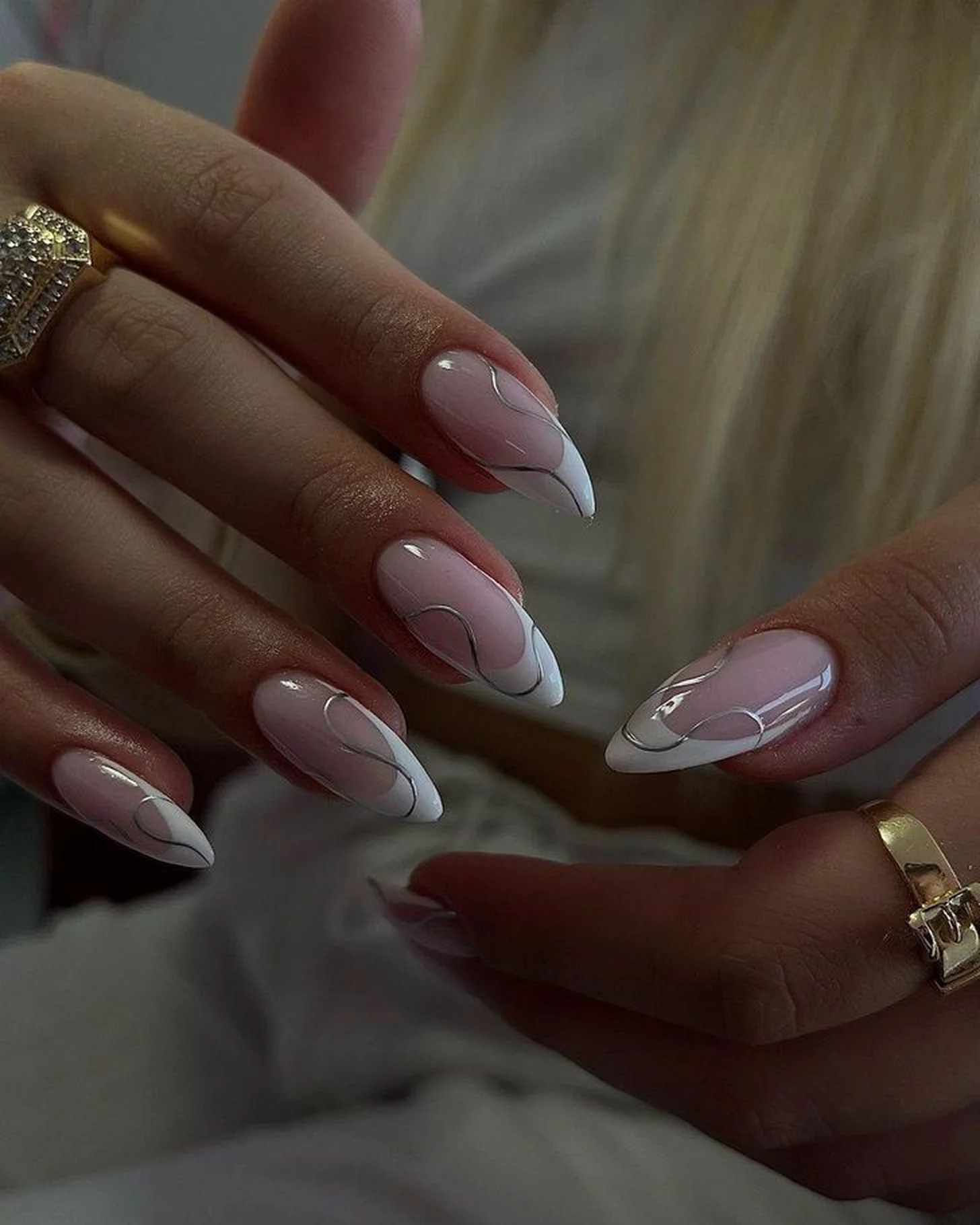 Delicate line art nude base nails with simple clean design creating elegant minimalist winter manicure perfect for office professional wear