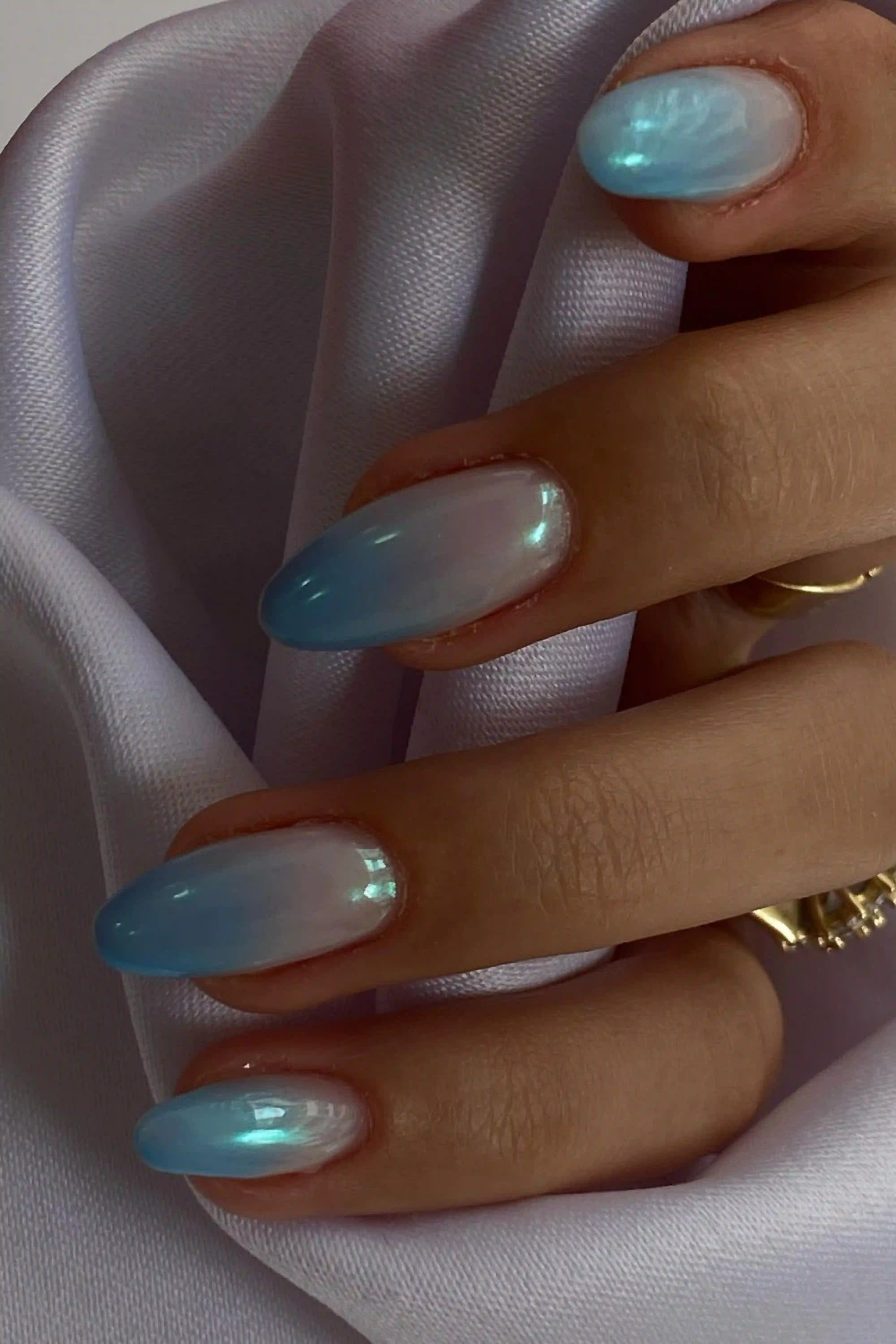 Aqua white ombre blue gradient fresh tropical nails creating summer cheerful bright manicure beach