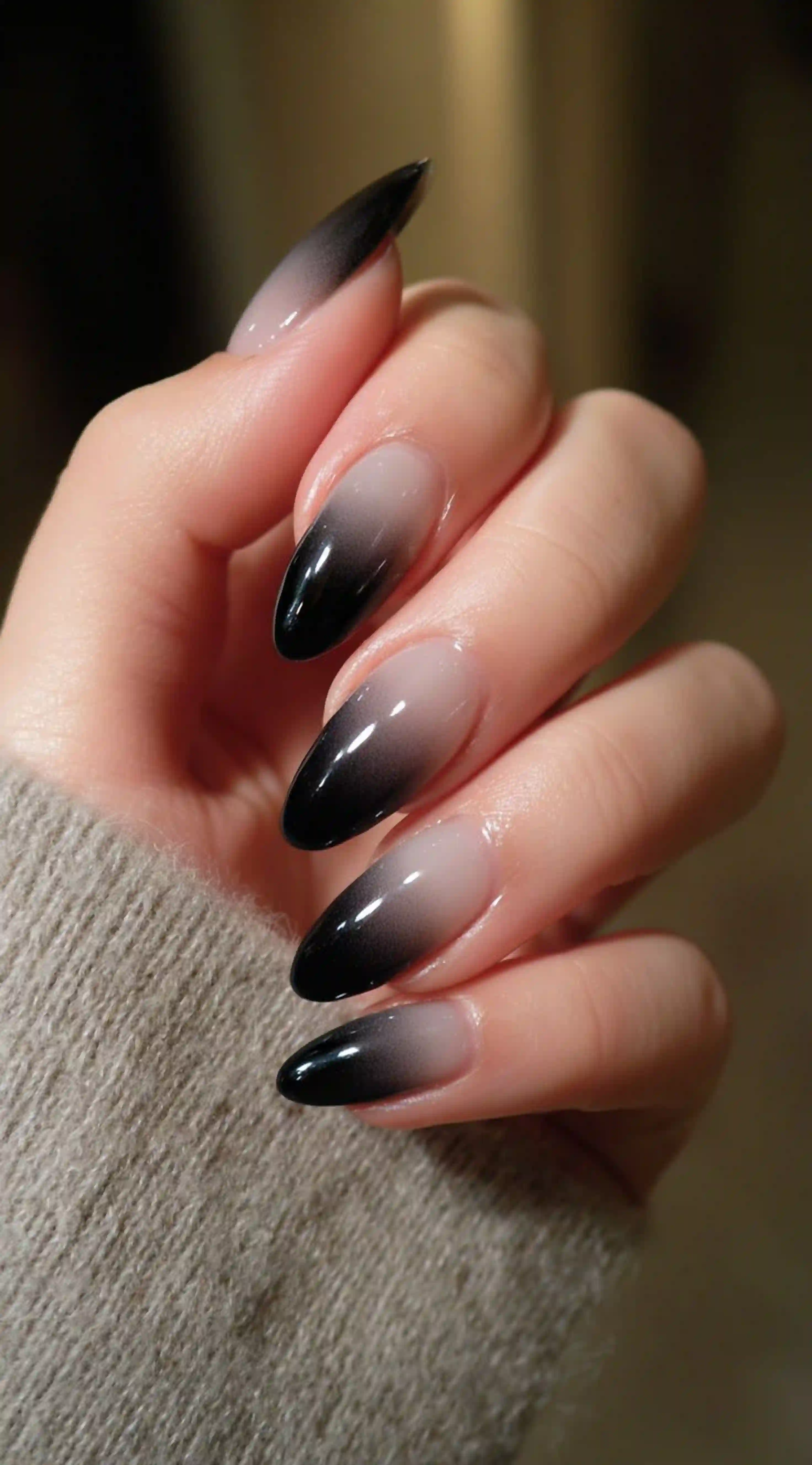 Black grey ombre dark gradient edgy sophisticated nails creating gothic dramatic manicure statement