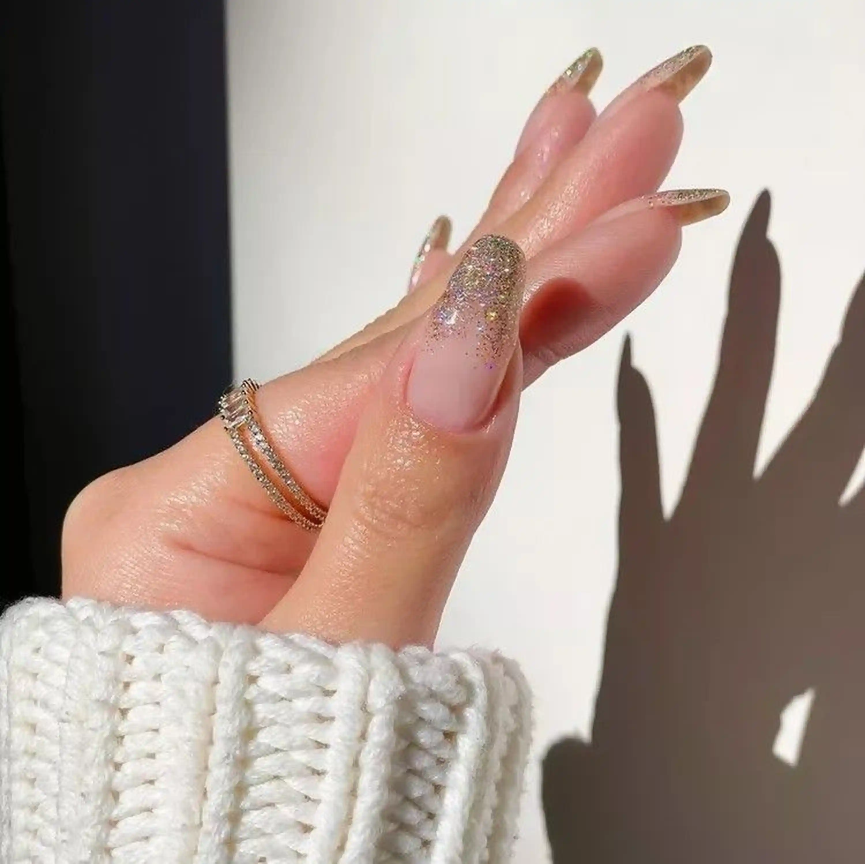 Champagne gold ombre shimmer gradient luxury nails creating wedding elegant glamorous manicure bridal