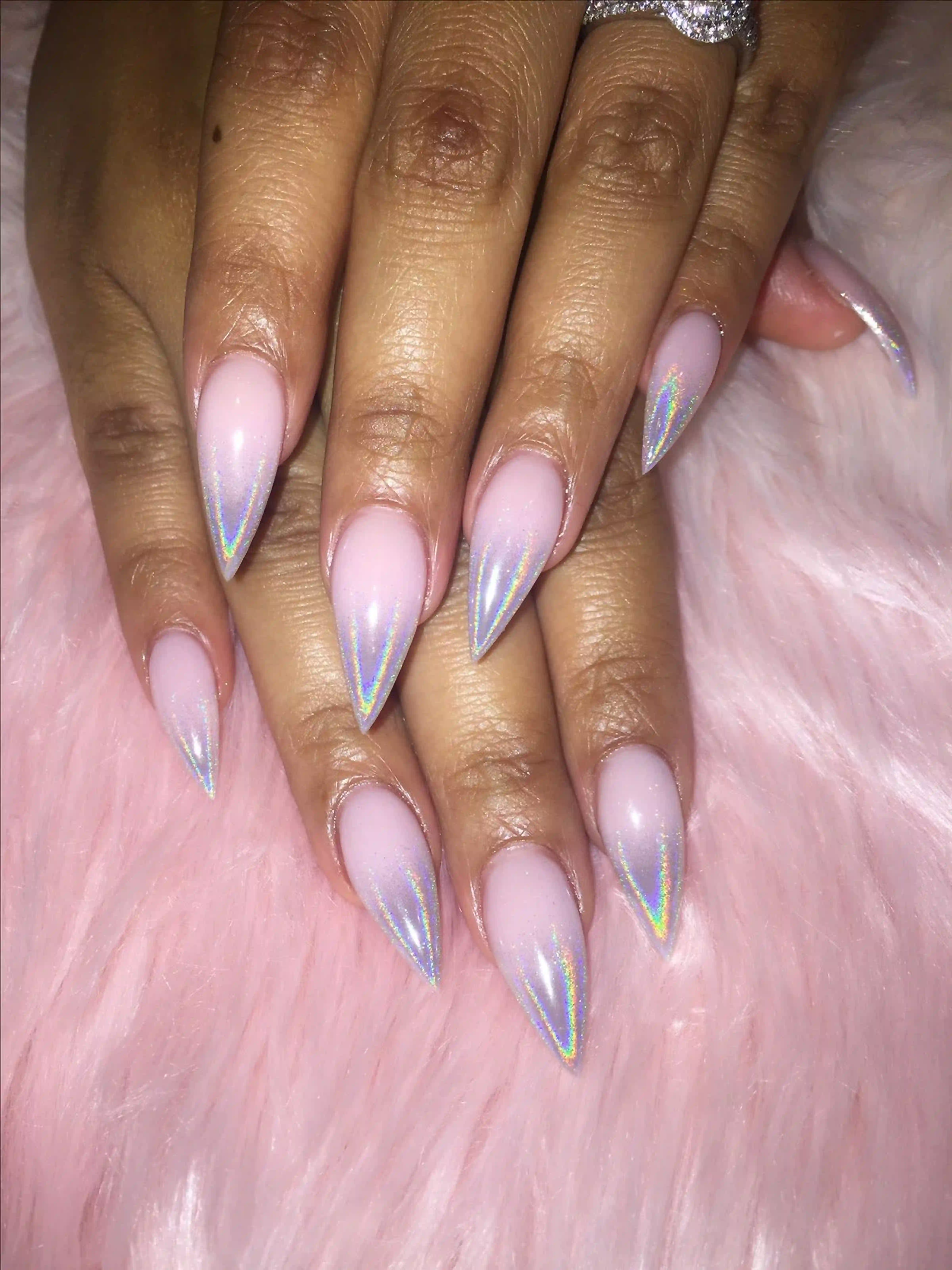 Holographic ombre iridescent rainbow gradient nails creating party festival trendy manicure events