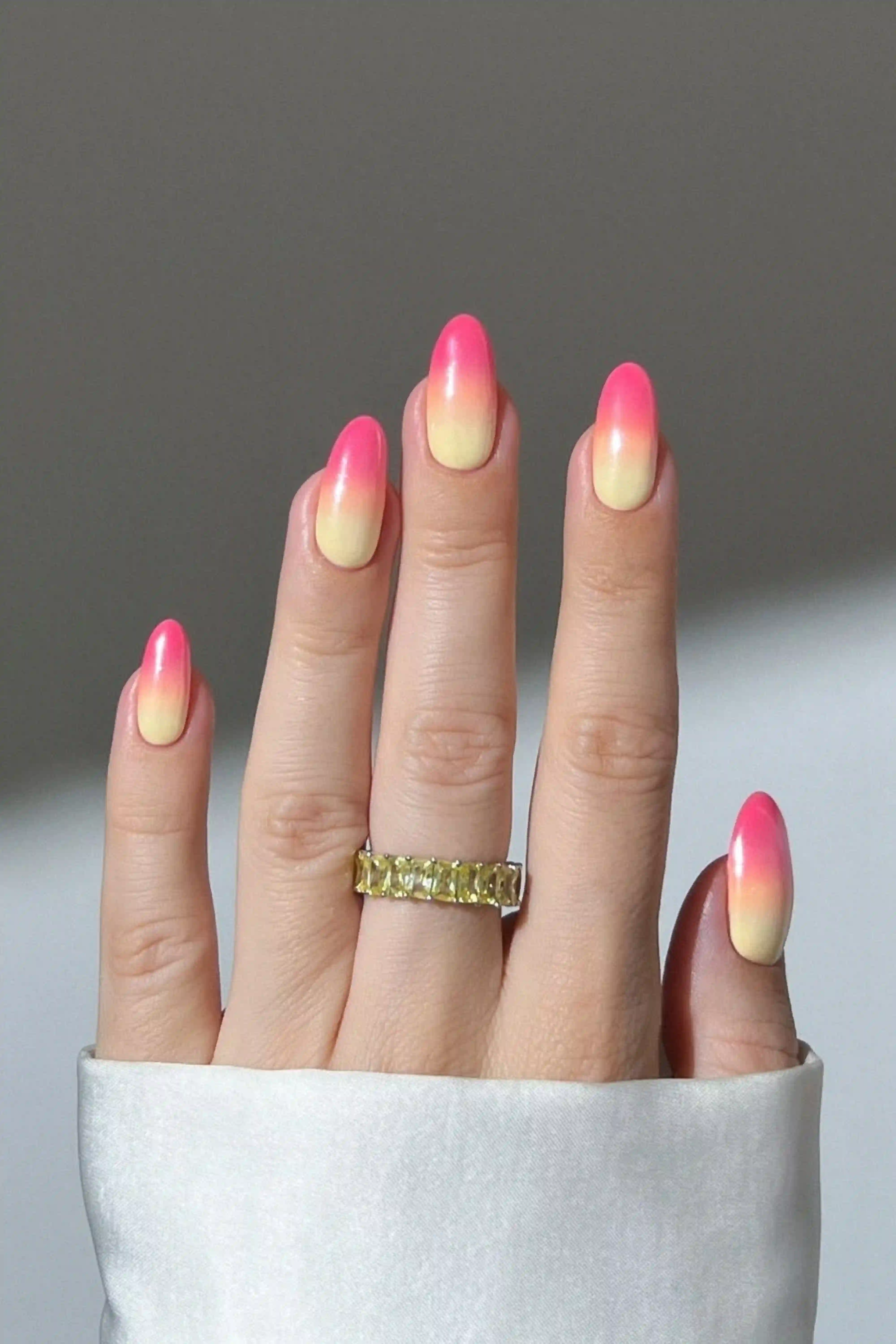 Yellow white ombre sunny bright gradient cheerful nails creating summer fun playful manicure joy