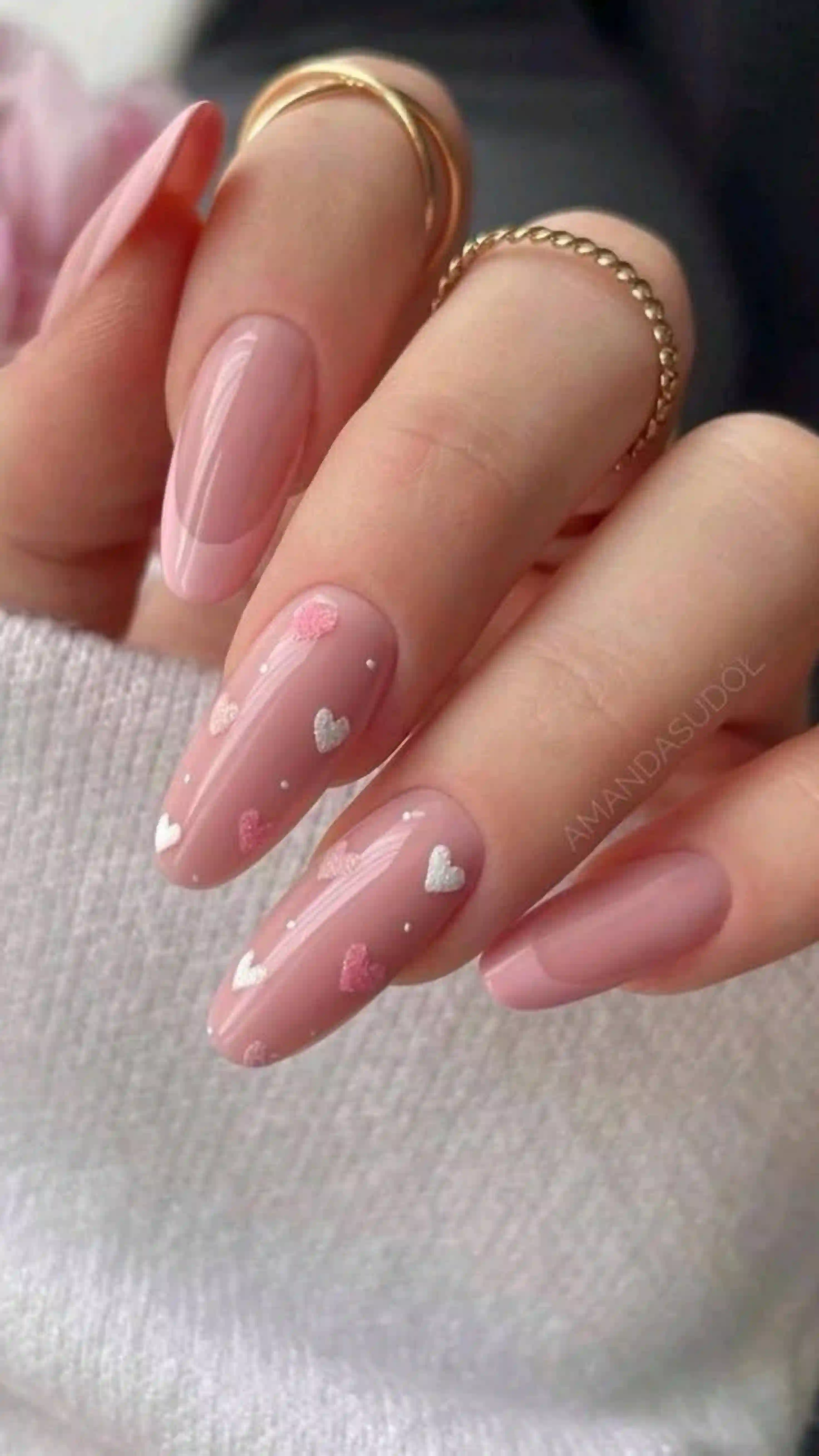Blush pink hearts soft romantic valentine nails creating feminine delicate elegant manicure love