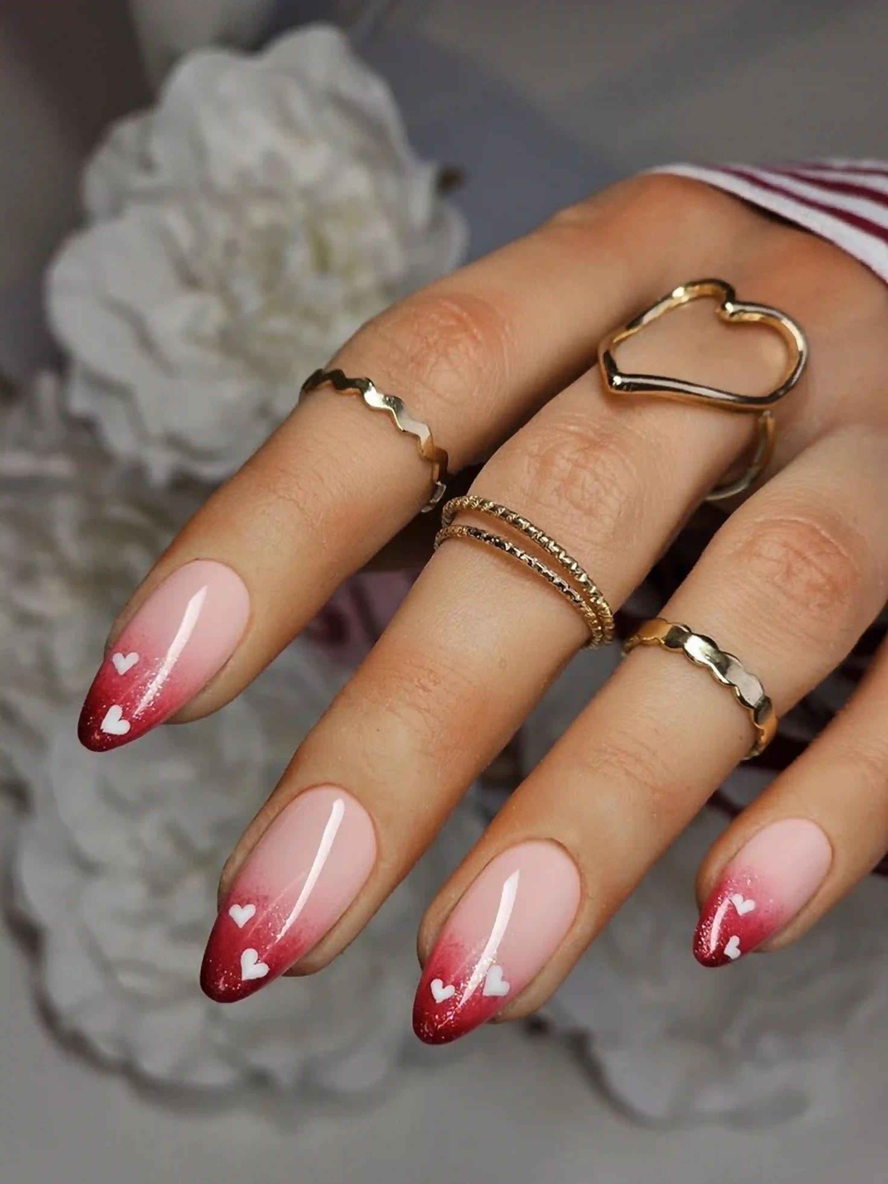 Burgundy nude ombre hearts elegant sophisticated valentine nails creating romantic manicure classy