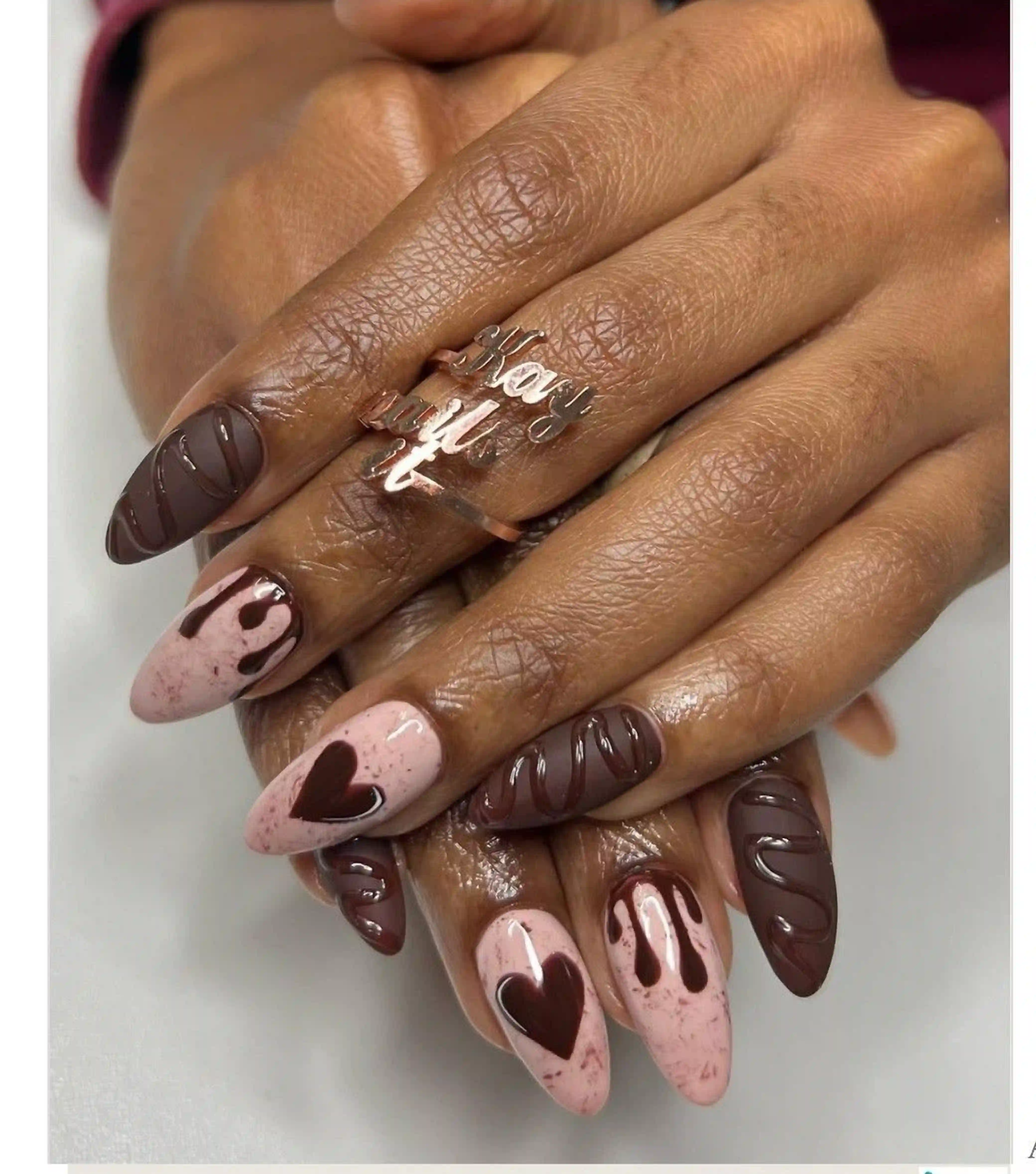 Chocolate hearts brown sweet valentine nails creating cute romantic warm cozy manicure for dates