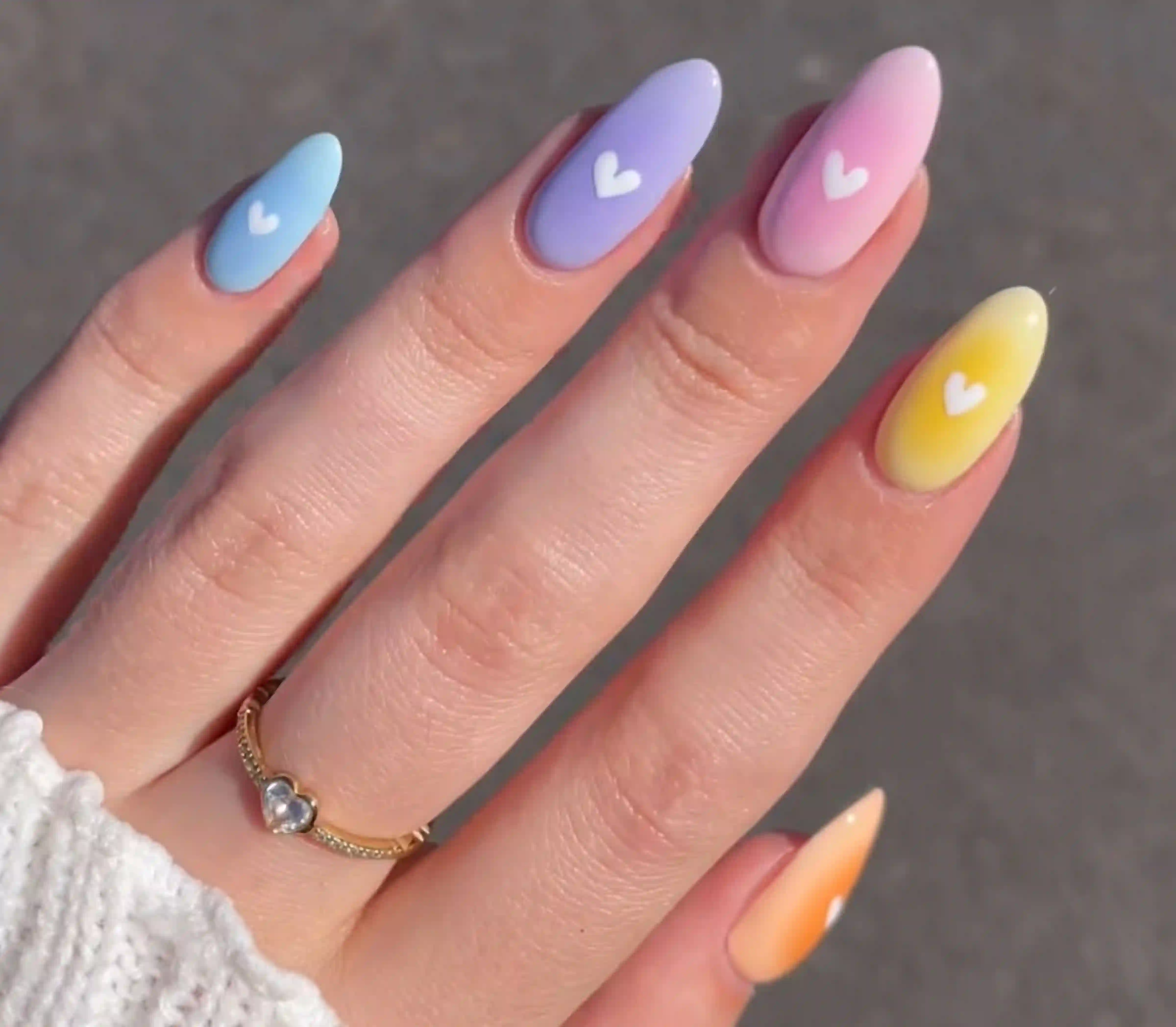 Gradient aura hearts rainbow dimensional valentine nails creating trendy artistic manicure modern