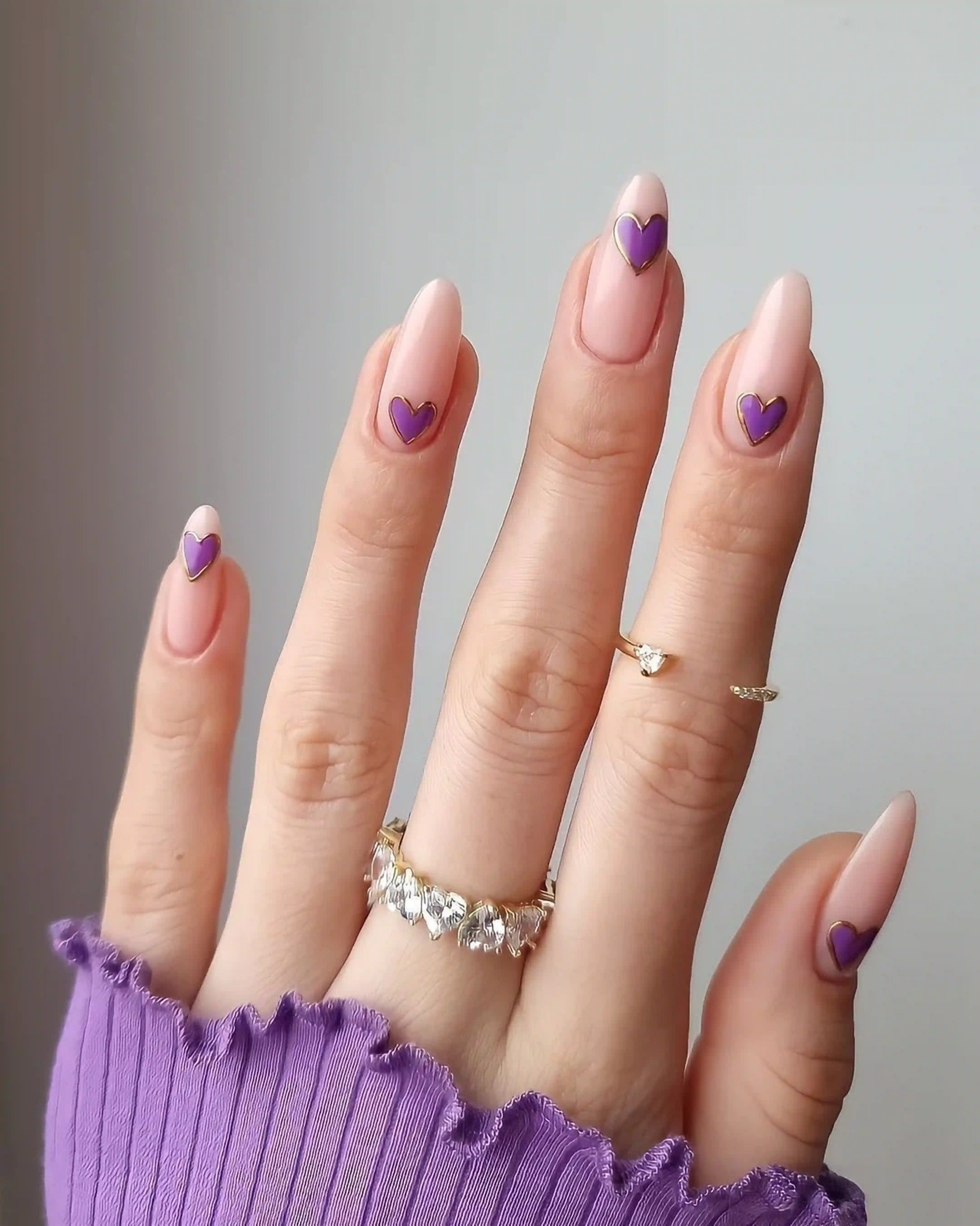 Lavender hearts purple soft romantic valentine nails creating feminine elegant sweet manicure love