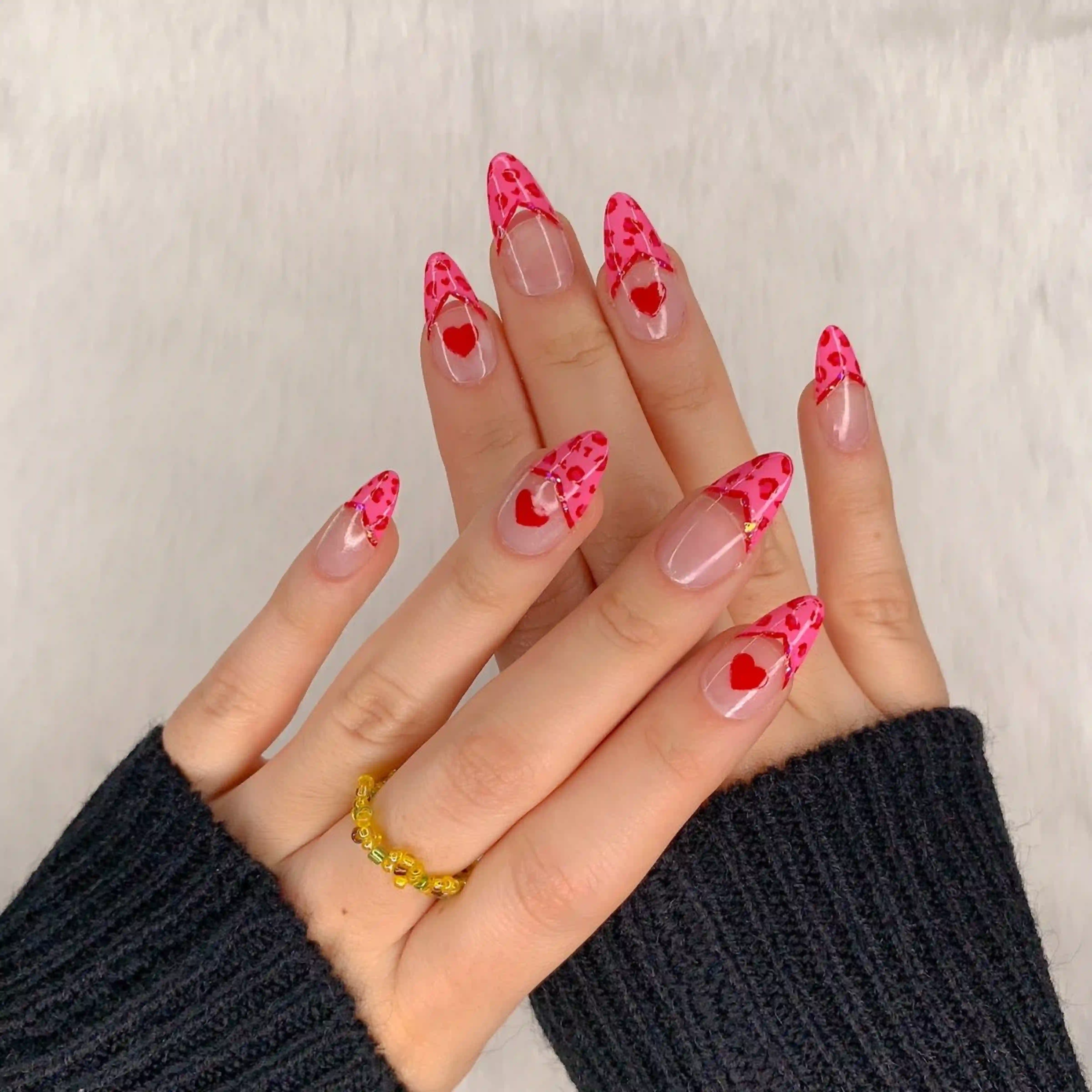 Leopard hearts animal print edgy valentine nails creating bold trendy statement manicure unique