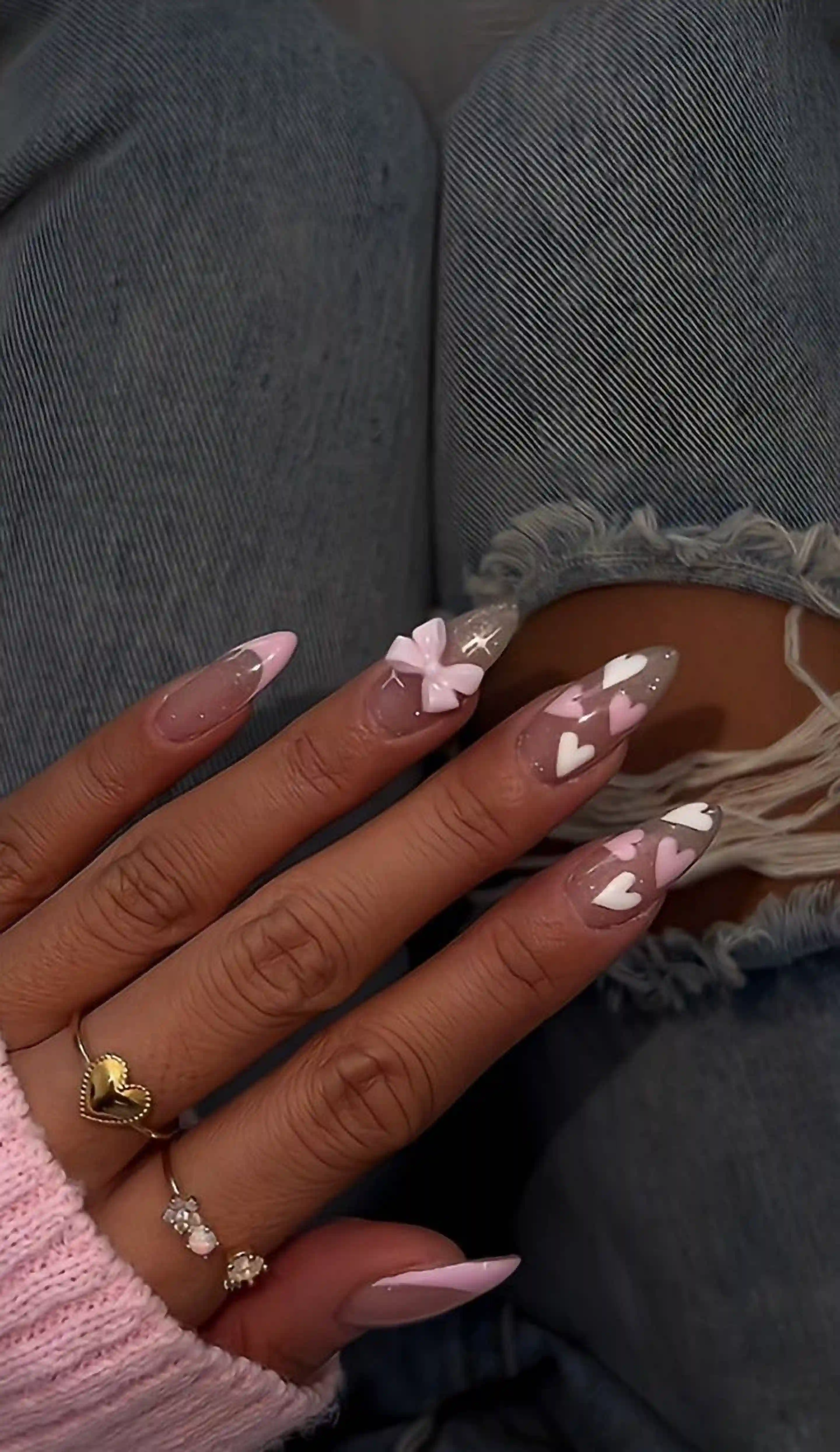 Marble hearts white pink artistic valentine nails creating elegant sophisticated manicure for love