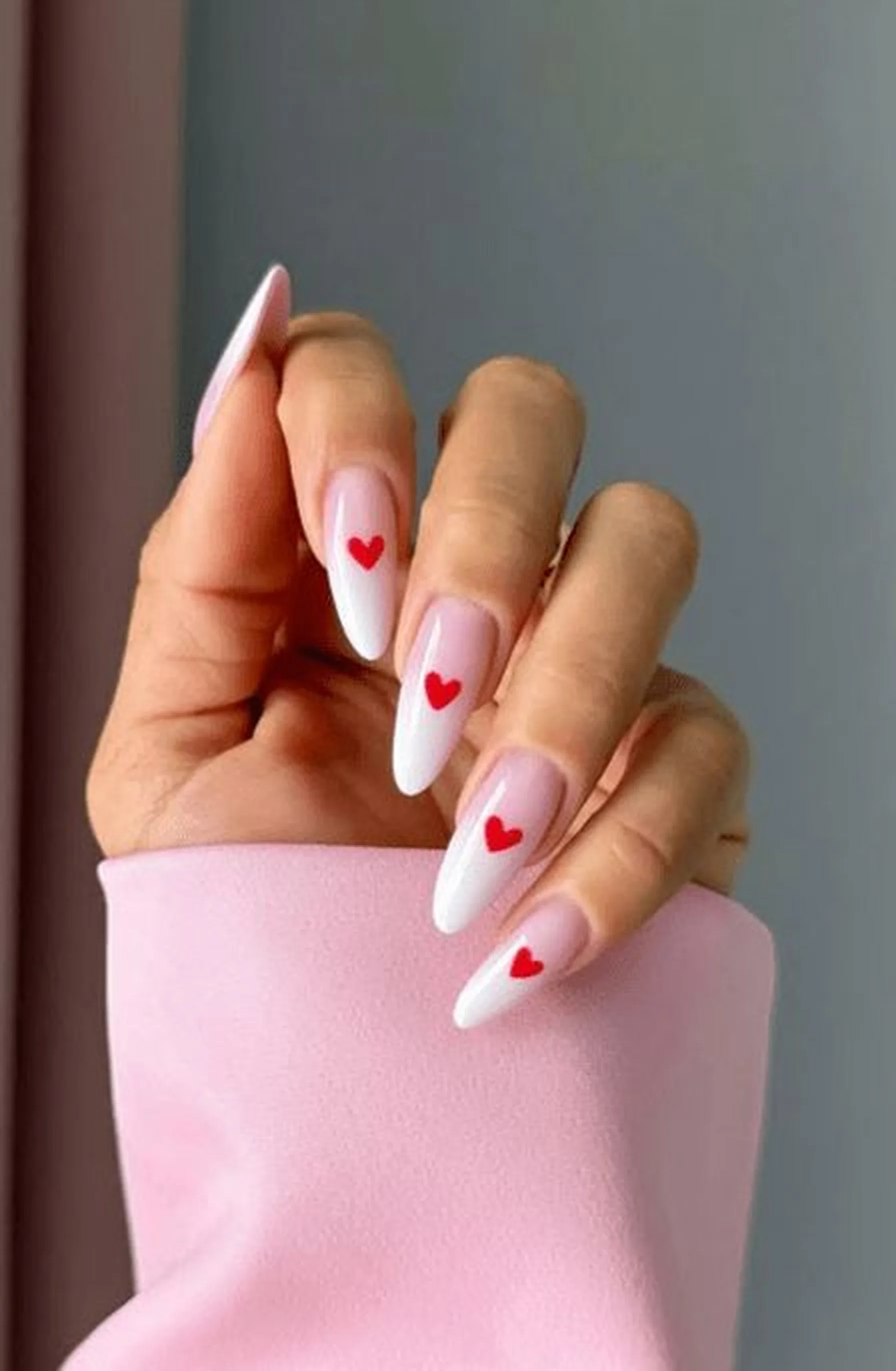 Ombre red pink hearts gradient romantic valentine nails creating elegant feminine manicure sweet