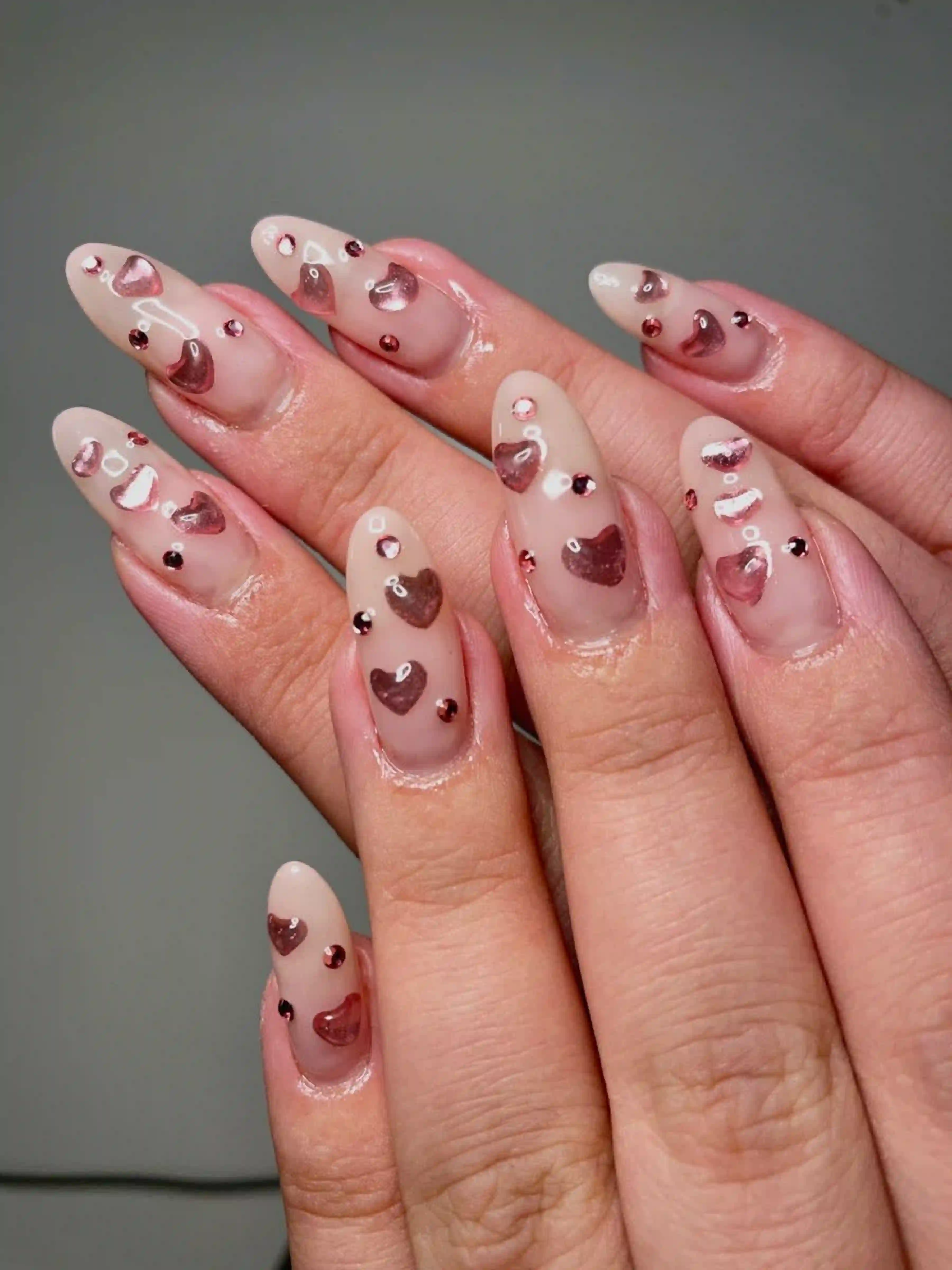 Rhinestone hearts crystal luxury valentine nails creating glamorous sparkle elegant manicure classy