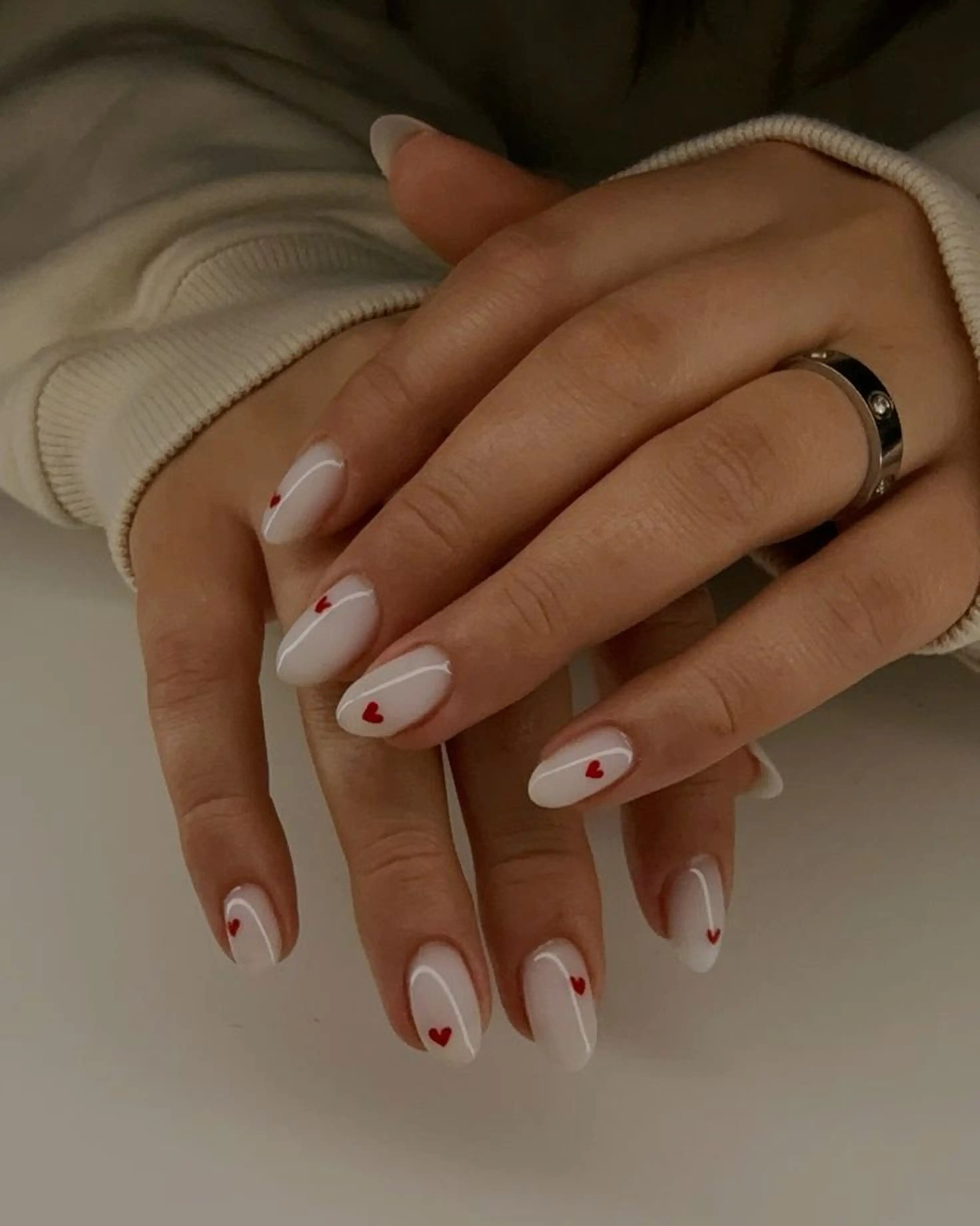 White red hearts classic valentine elegant clean nails creating romantic timeless manicure for love